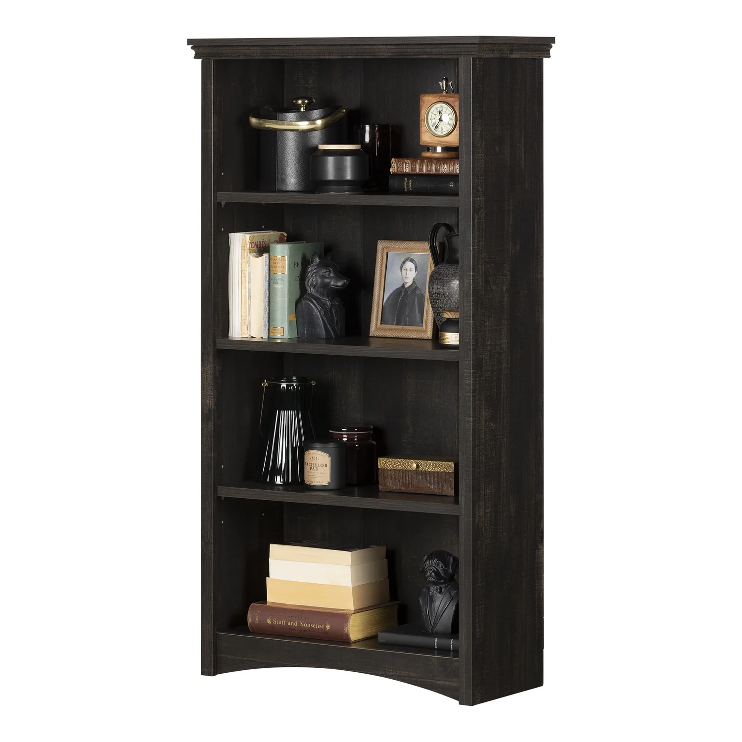 Gascony 4-Shelf Bookcase-Rubbed Black-South Shore - Image 2
