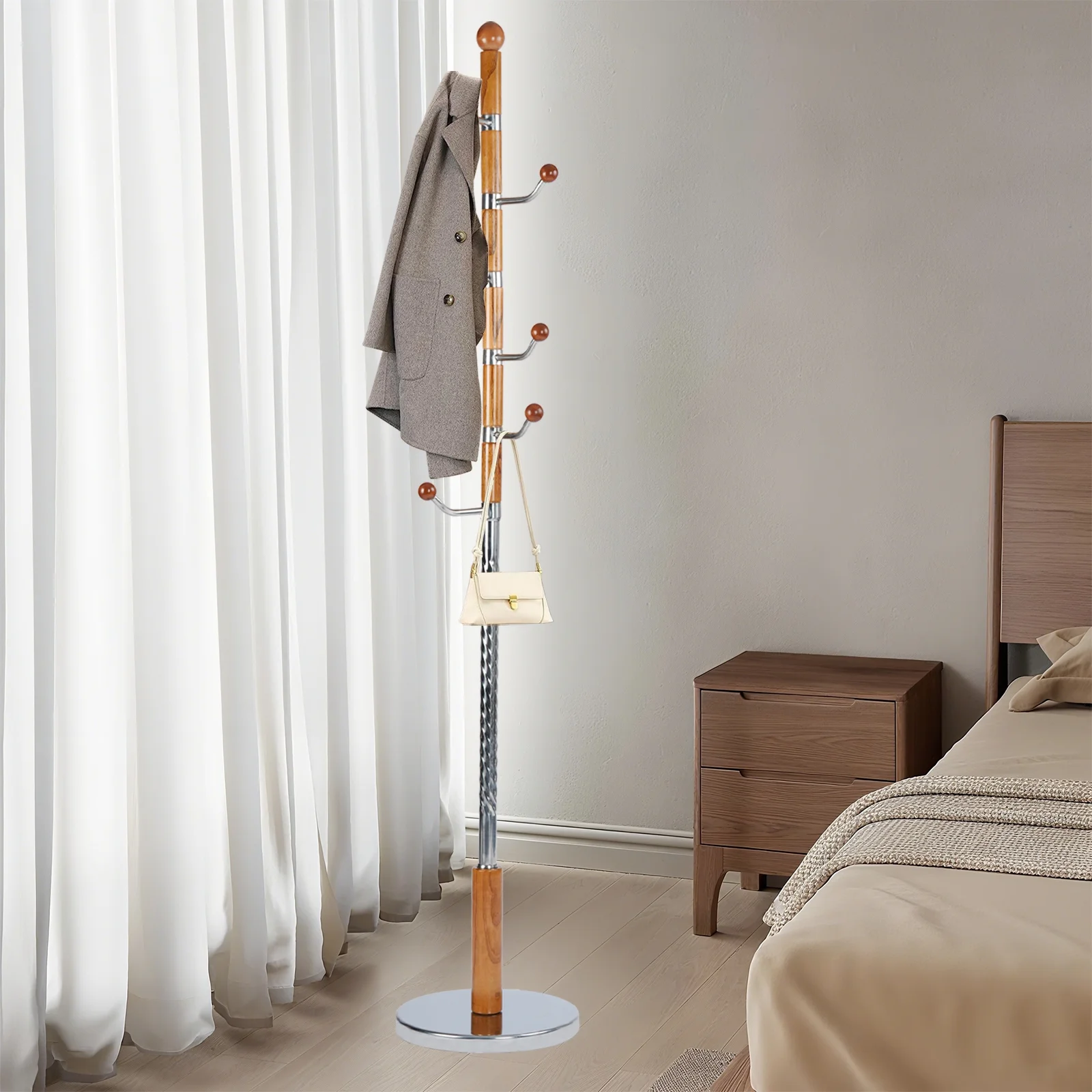 Coat Rack Freestanding, Hall Tree with 11 Hooks, Heavy Duty Wooden Coat Tree Stand, Adjustable Height, Sturdy Base for Bedroom Hallway Office - Load 270lbs - Image 41