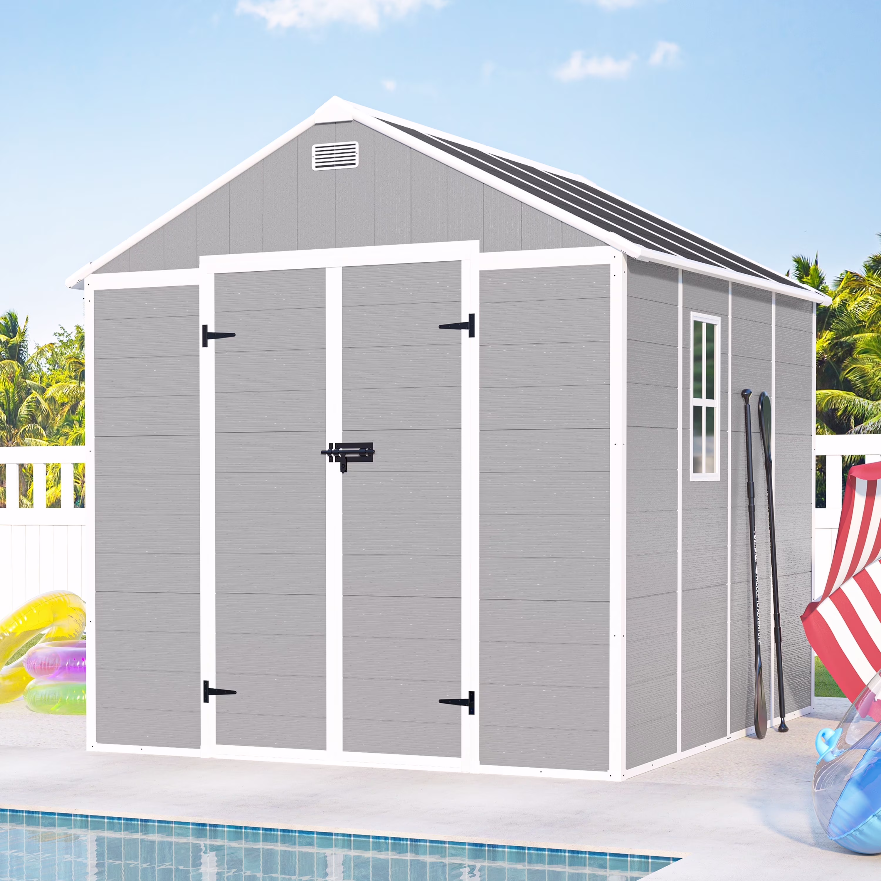 Seizeen Shed and Outdoor Storage, 41 Cu.Ft Small Outdoor Resin Shed with 3 Doors & Floor, 306GAL Deck Box Waterproof Plastic Tool Storage Shed for Cushion Lawn Mower Garbage Cans - Image 9
