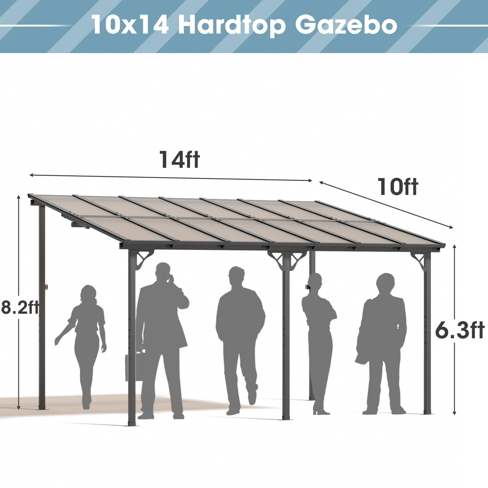 Aoxun 8' x 5' Gazebo for Patio, Gazebo Pergola with Sloped Roof, Grill Gazebo Large Wall-Mounted Heavy Duty Awnings, for Backyard, Deck, Patio - Image 52