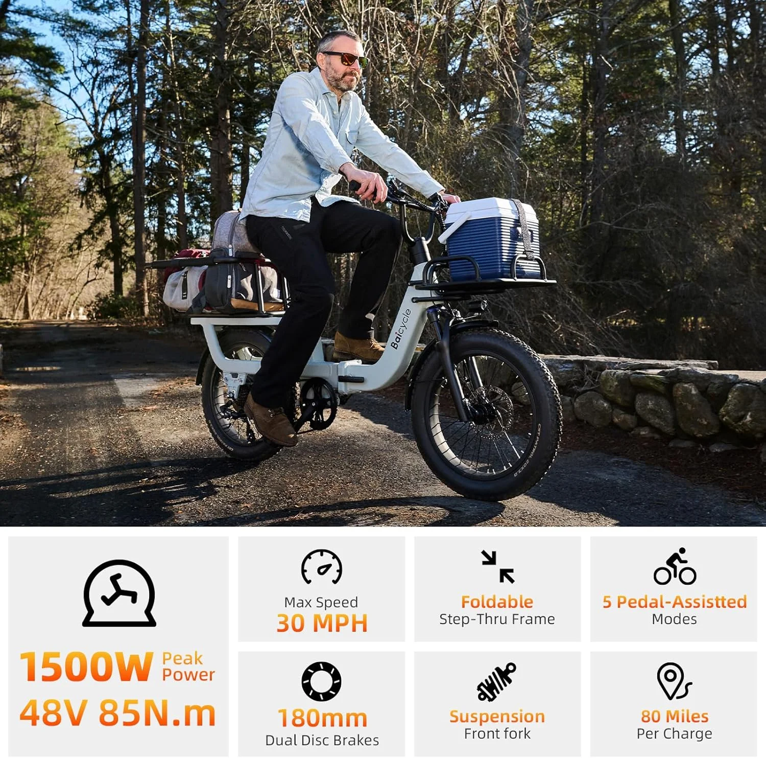 Electric Bike for Adults with 1500W Peak Motor,80Miles Max Range,7 Speed Gear,750WH Detachable Battery,Folding Ebike with 20'' Fat Tire,Full Suspension UL Certificated Bicycle - Image 2