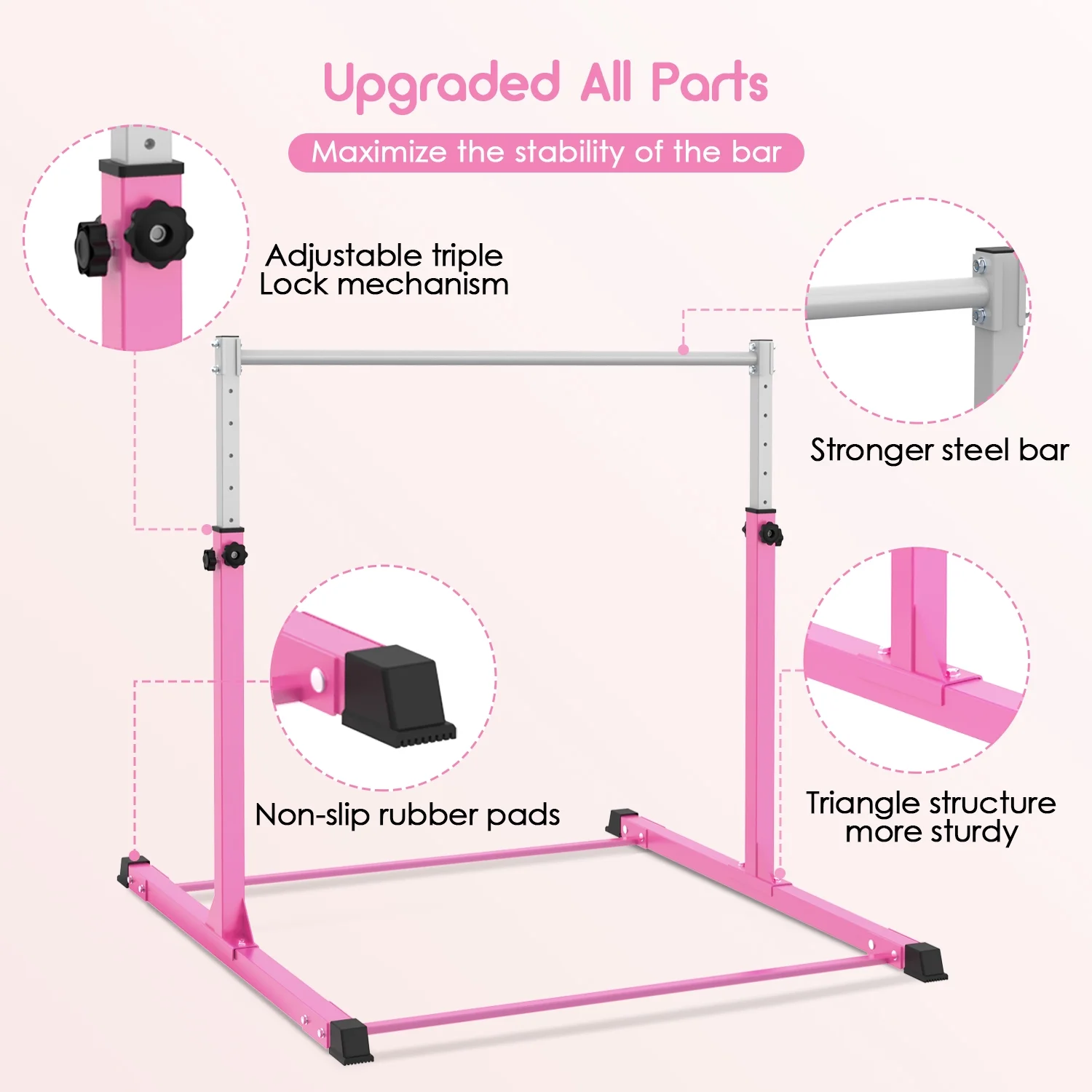 Safly Fun Anti Slip Adjustable Steel Gymnastics Bar, 50 in Width - Image 4