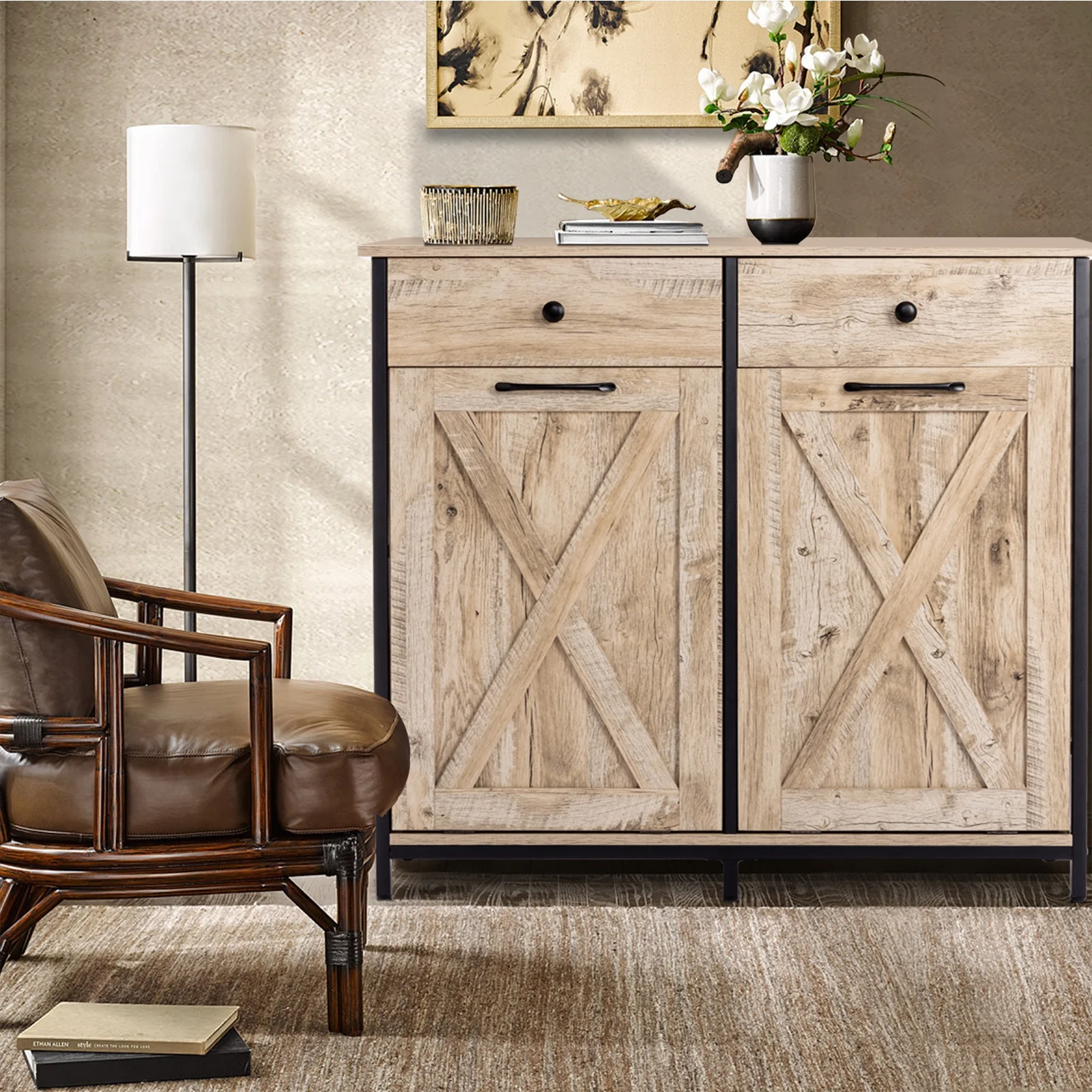 Eclife 20 Gallons Double Tilt Out Trash Cabinet Wood Tabletop, Upgrade Gray, WB010GY - Image 44
