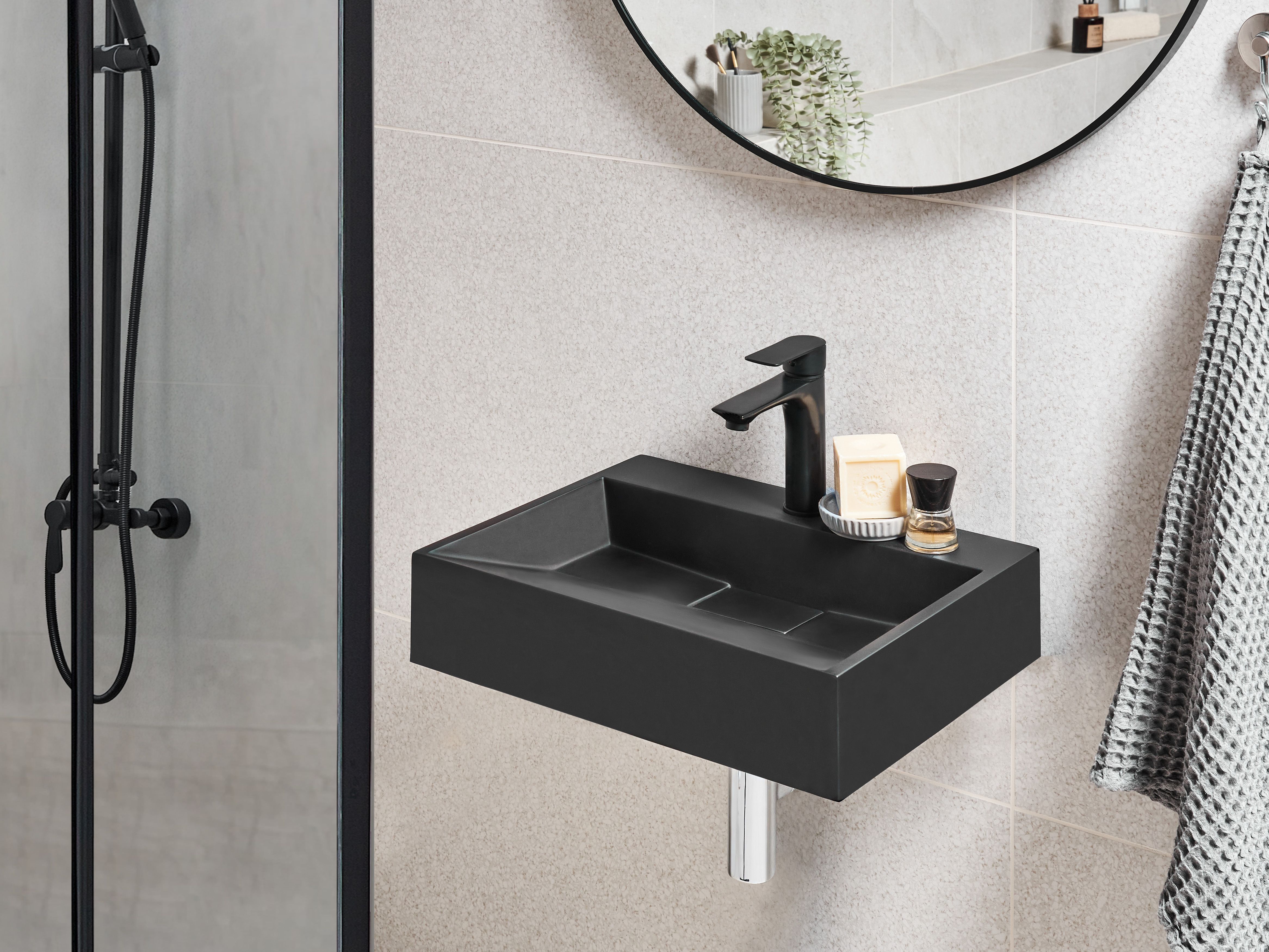 Wall Hung Basin QUENKO 500 x 380 mm Mineral Cast Black