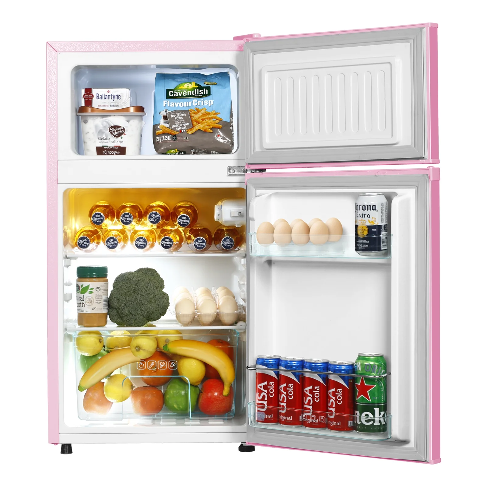 Kcpolre Pink Mini Fridge with Freezer 3.2 Cu.ft Refrigerators, Adjustable Glass Shelves, Quiet Dual Door Dorm Fridge for Bedroom, College, Office