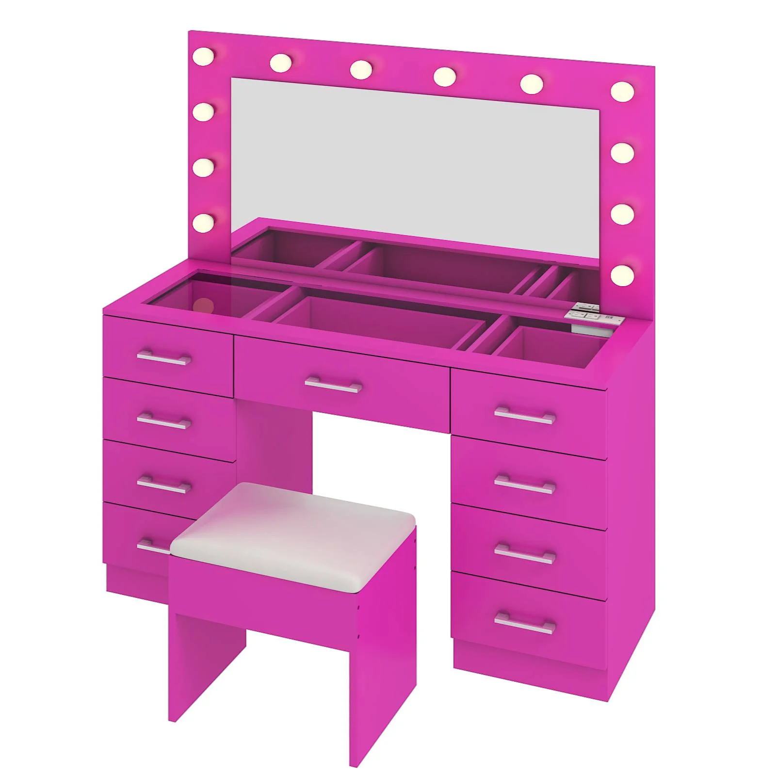 Ktaxon Large Makeup Vanity, Vanity Table Set w/ Visible Glass Top w/ Charging Station, White - Image 25