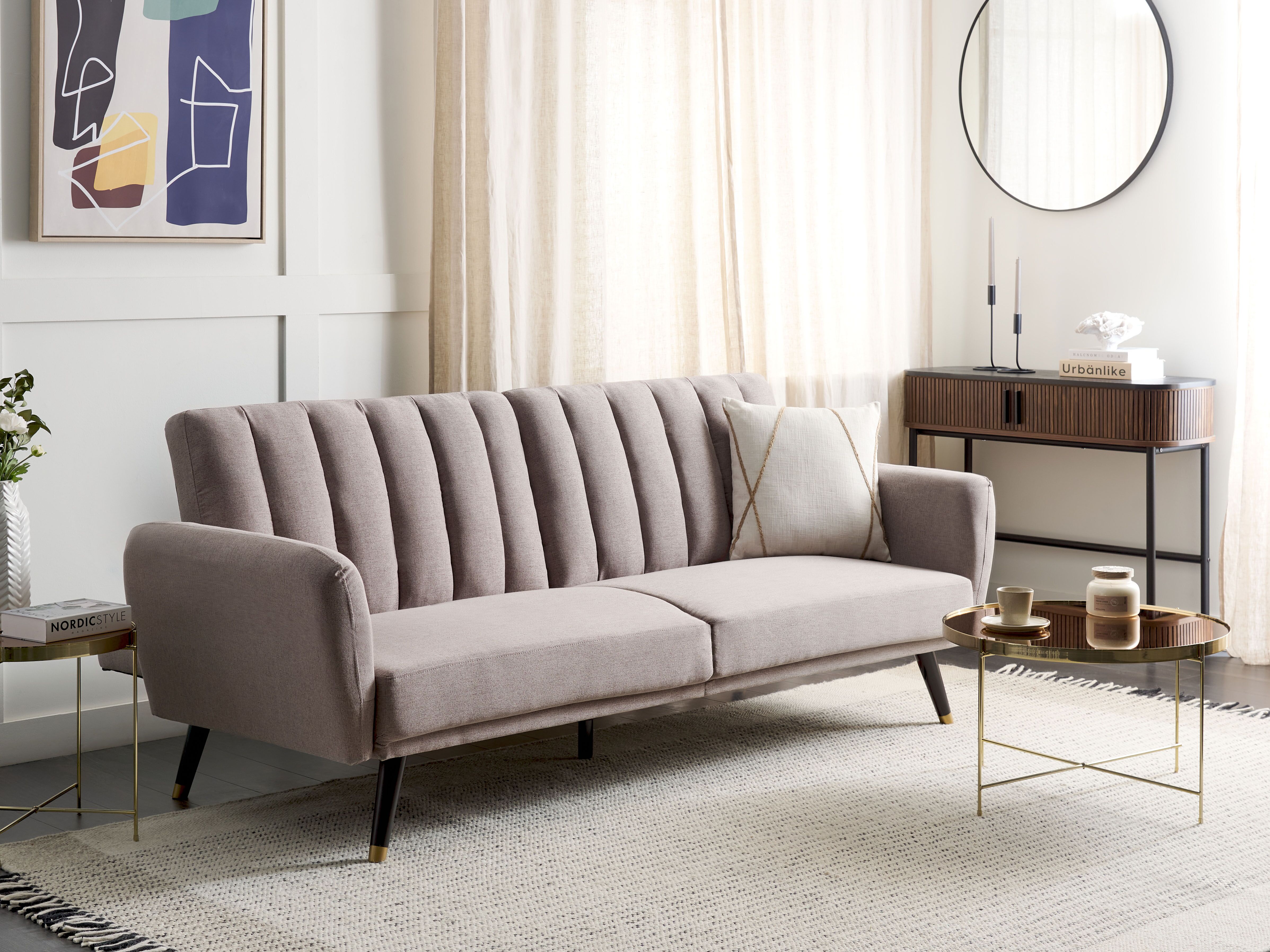 Sofa Bed 3 Seater VIMMERBY Fabric Light Brown