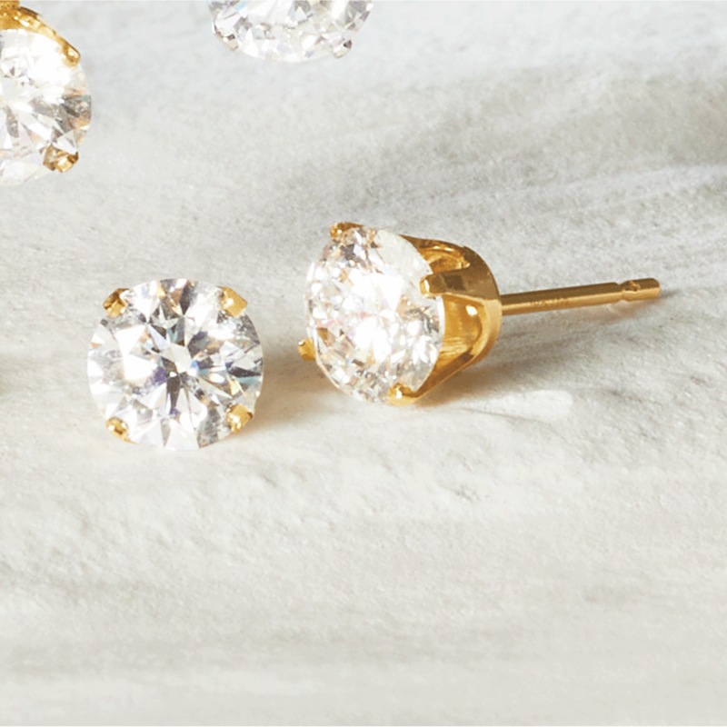 14K Gold Lab-Created Diamond Round Solitaire Post Earrings - 1.0 CTTW - MIDNIGHT VELVET CATALOG