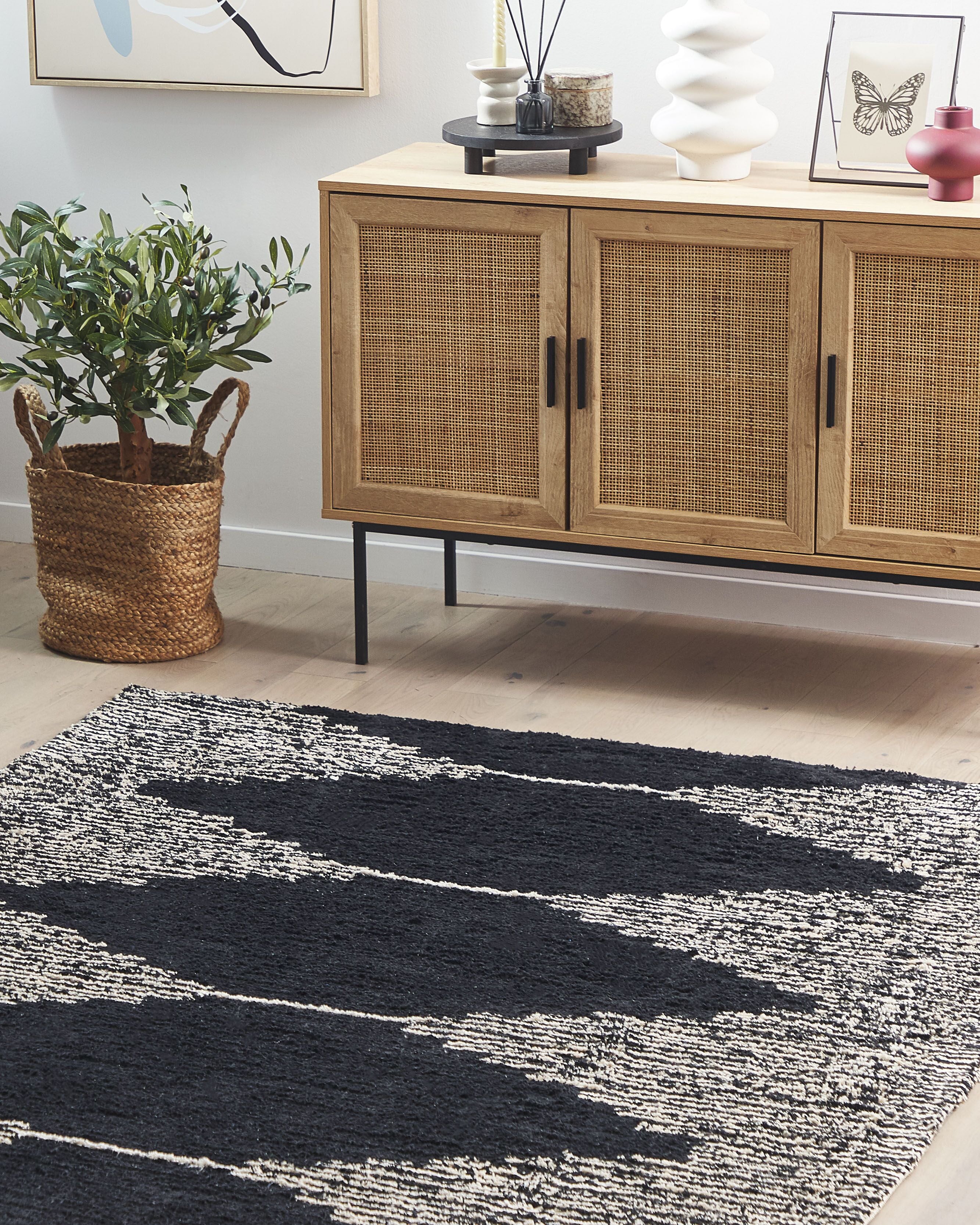 Rug BATHINDA Black/ White 160 x 230 cm Cotton