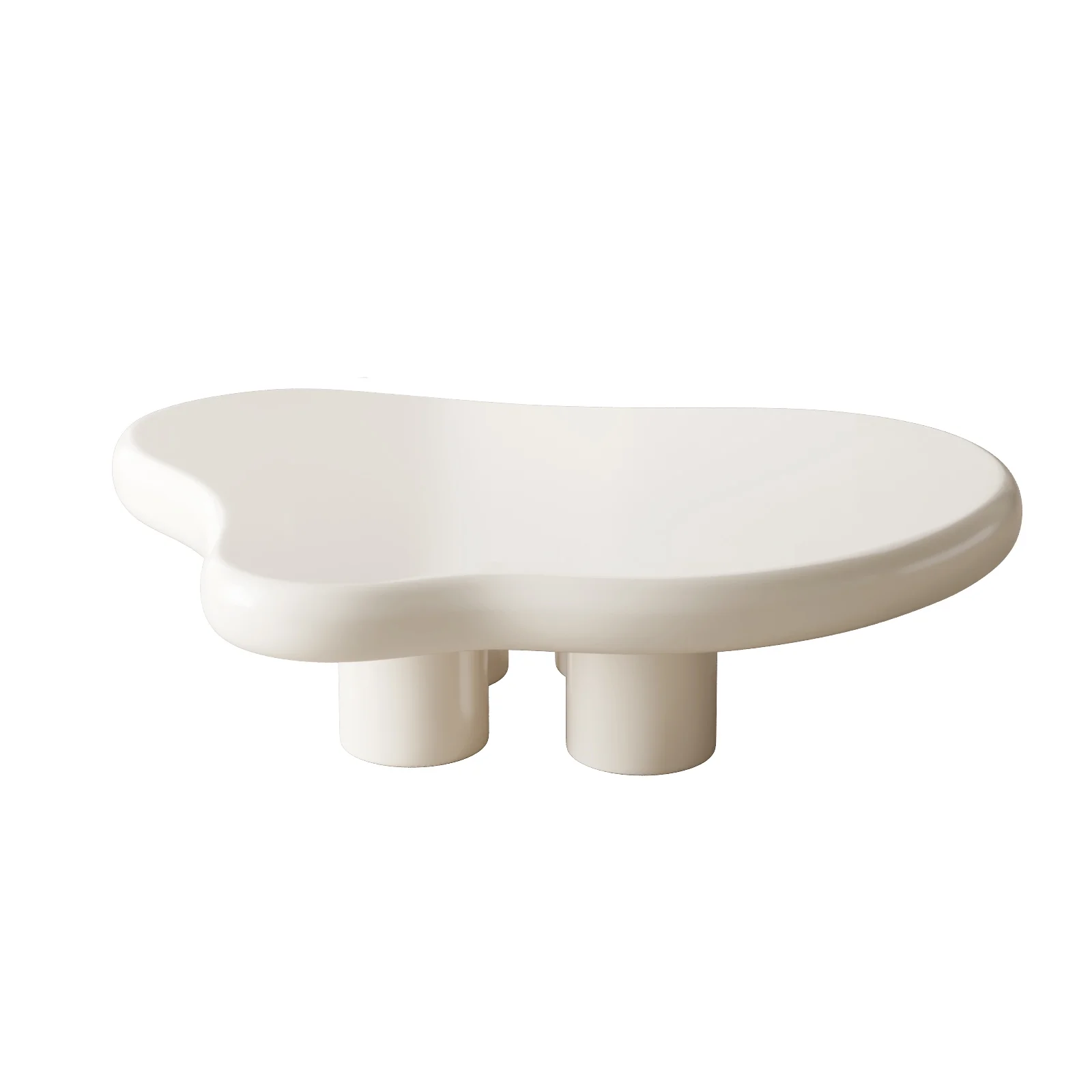 Guyii Cream White Coffee Table with 4 Legs, Irregular Side Table, Modern Wood Tea Table for Living Room, Apartment, Office - Image 8