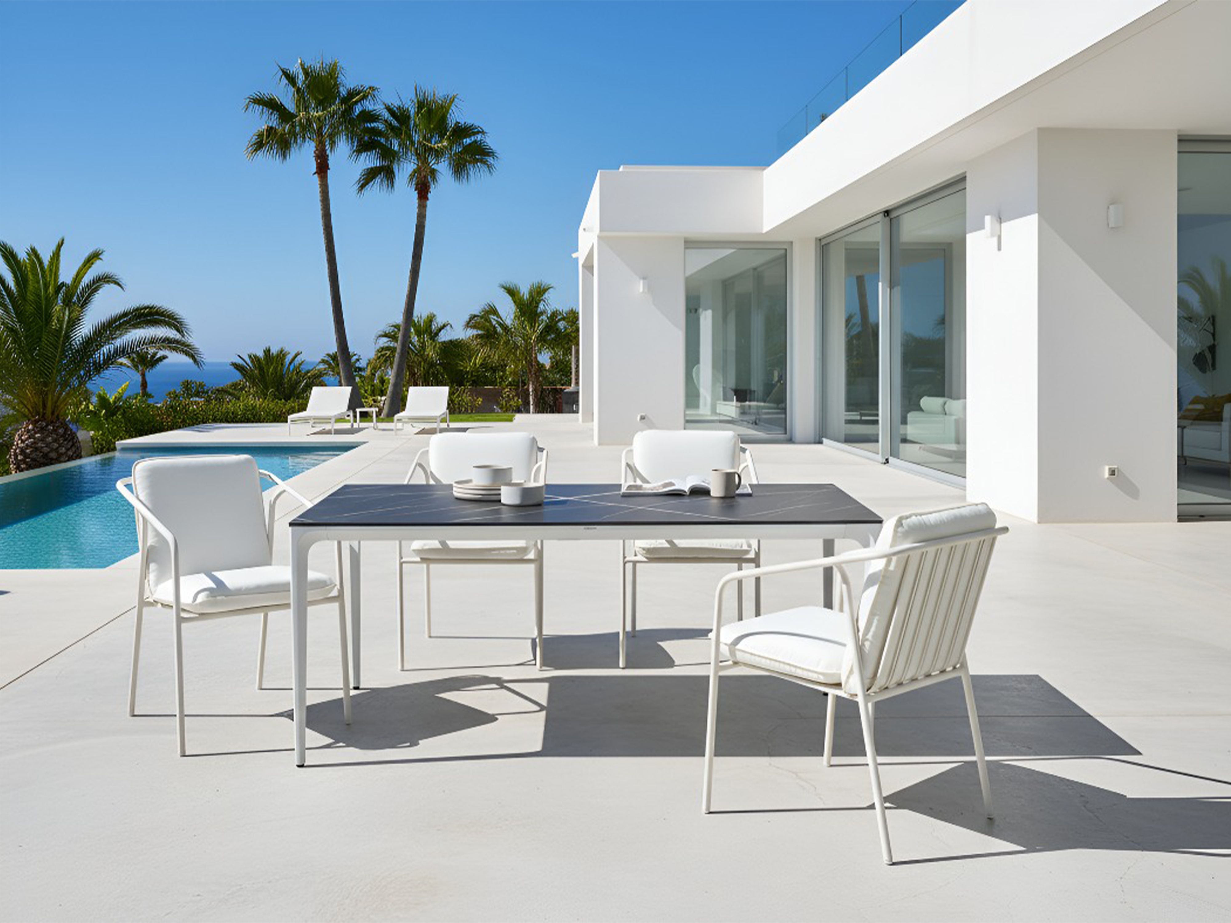 Garden Dining Table SOVARETO 180 cm 90 cm Marble Effect Black Marble