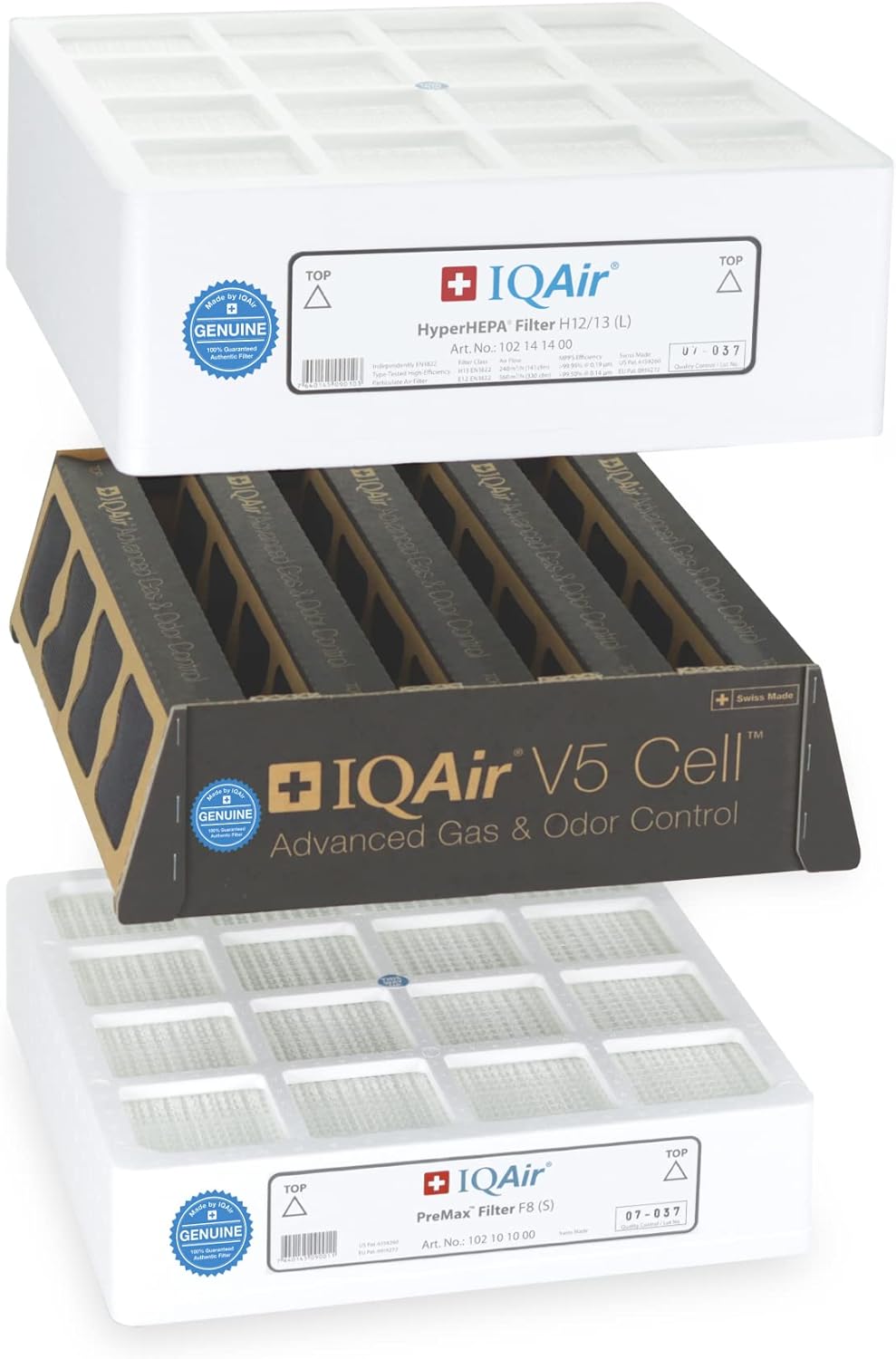 IQAir 3-in-1 Filter Bundle - Genuine Replacement Filters for HealthPro Plus System - PreMax Pre-Filter - V5 Cell Gas & Odor Filter - Patented HyperHEPA Filter - Swiss Made Filters for Air Purifiers