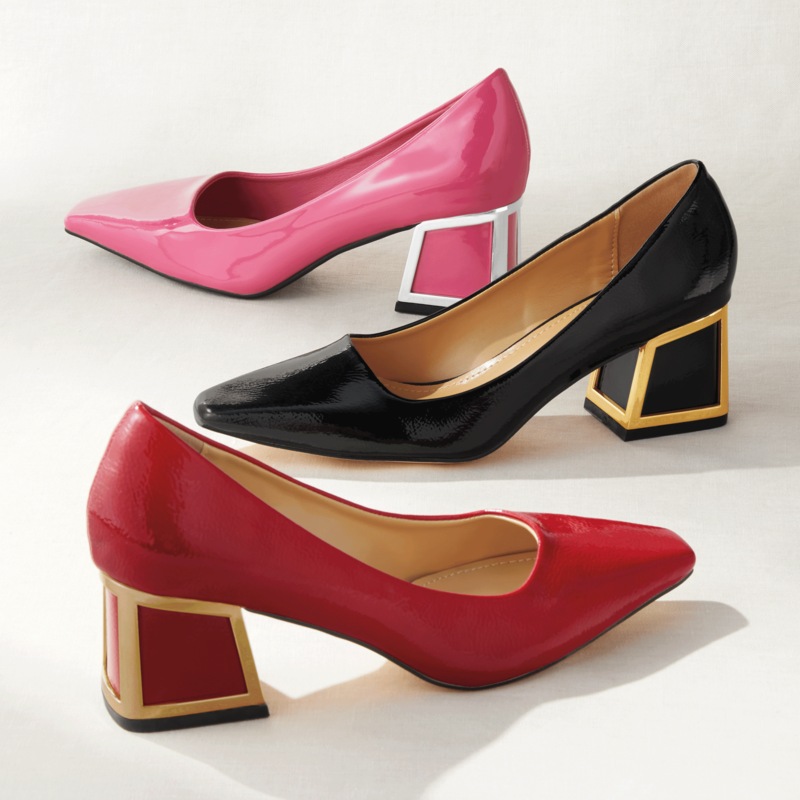 Ninety Union Women's Blink Pump in Shiny Faux Patent with Statement Heel - MIDNIGHT VELVET CATALOG