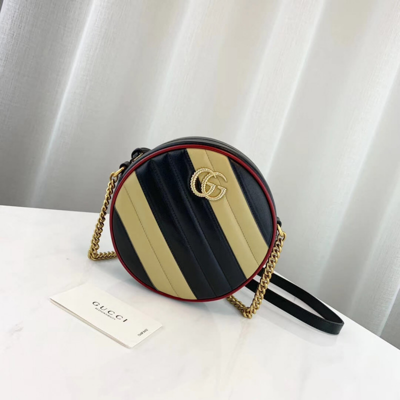 Replica Gucci Gg Marmont Mini Round Shoulder Bag 550154 Beige/Black1:1High-quality replica