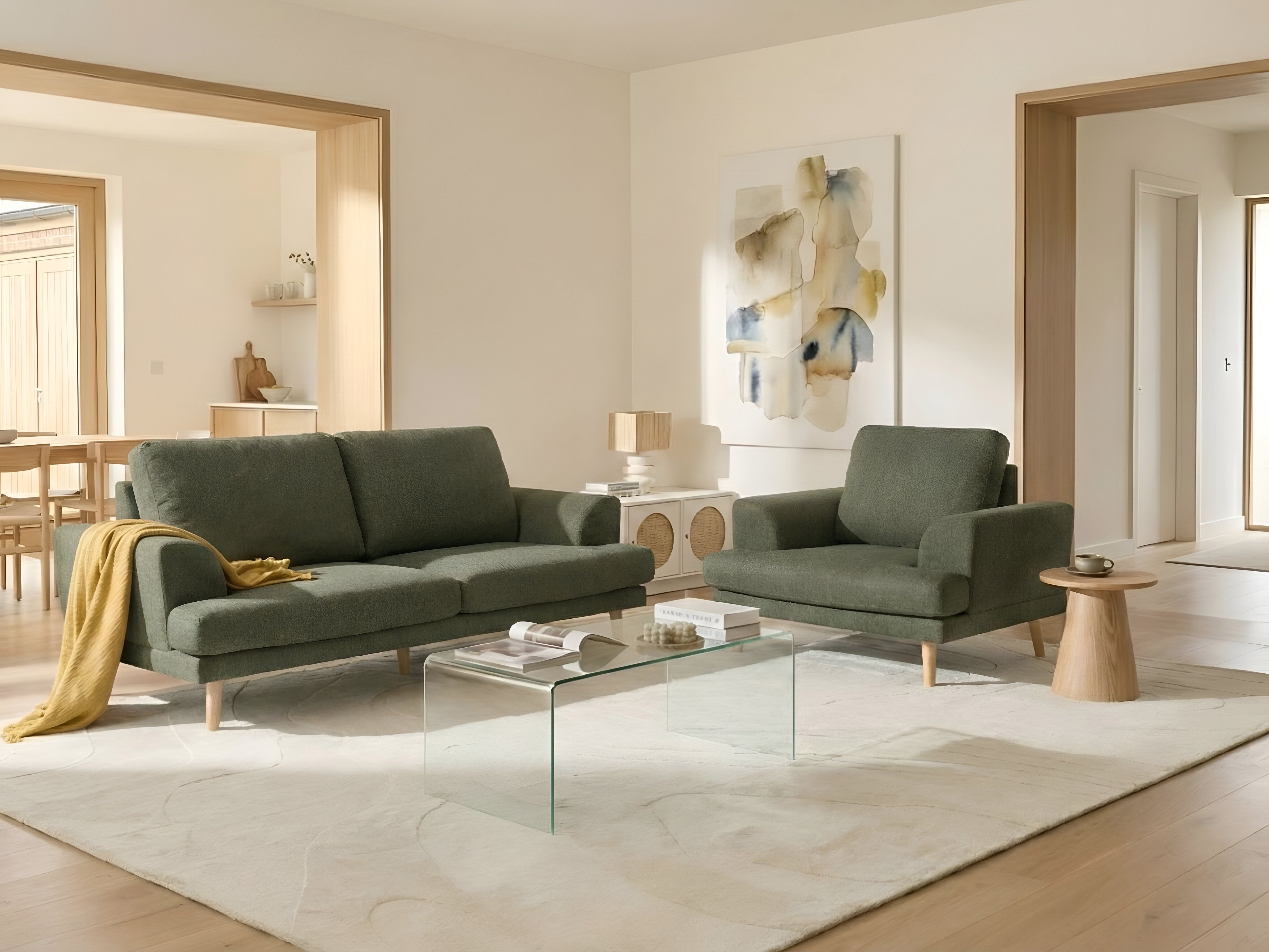 Living Room Set 4 Seater KILDAL Fabric Green
