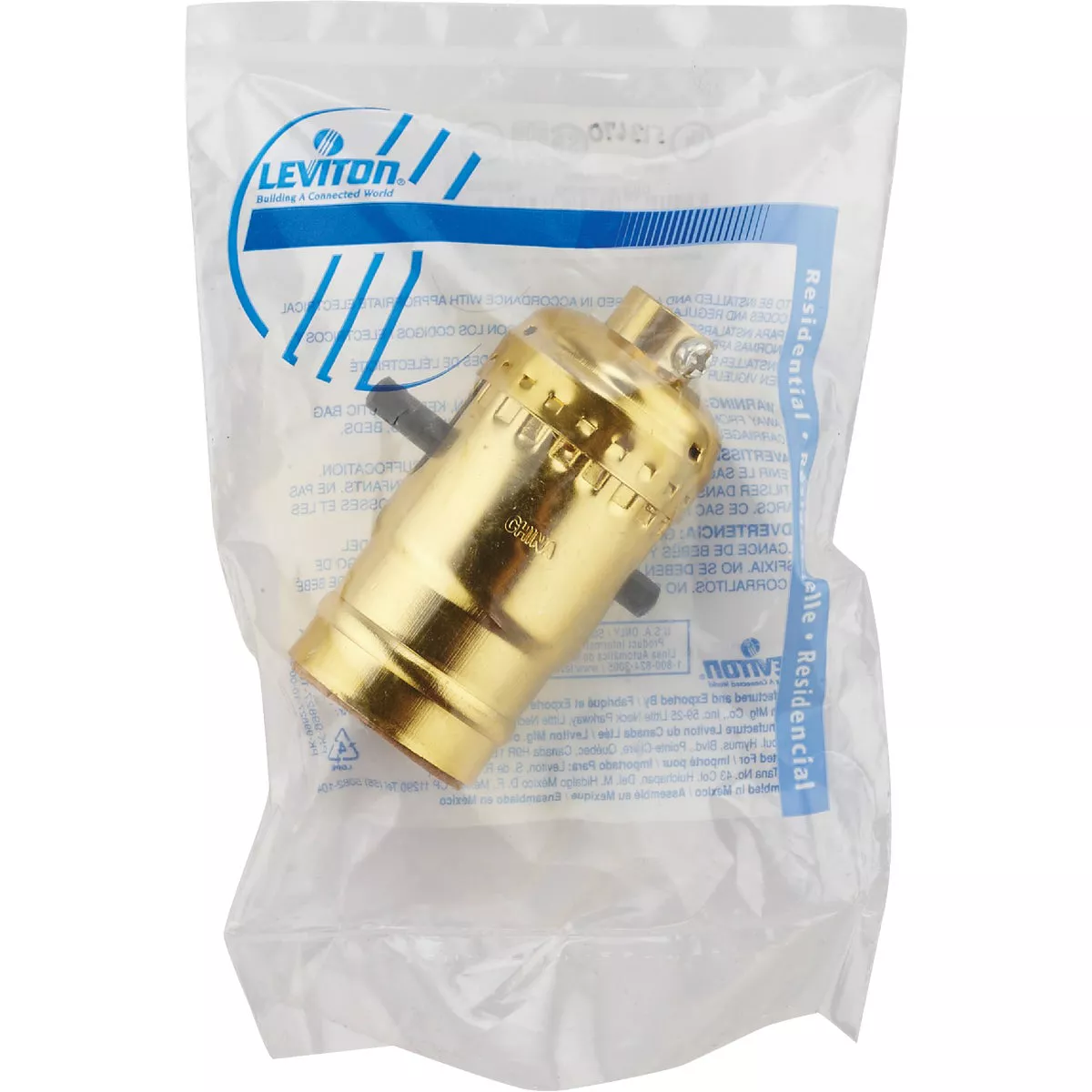 Leviton Push-Button Medium Base Polished Gilt Lamp Socket