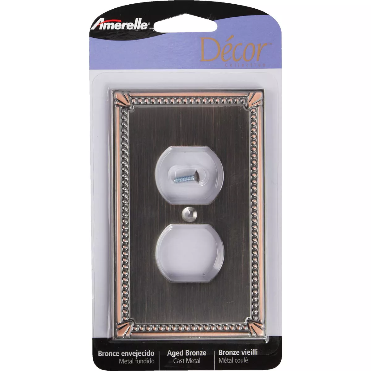 Amerelle Imperial Bead 1-Gang Cast Metal Outlet Wall Plate, Aged Bronze