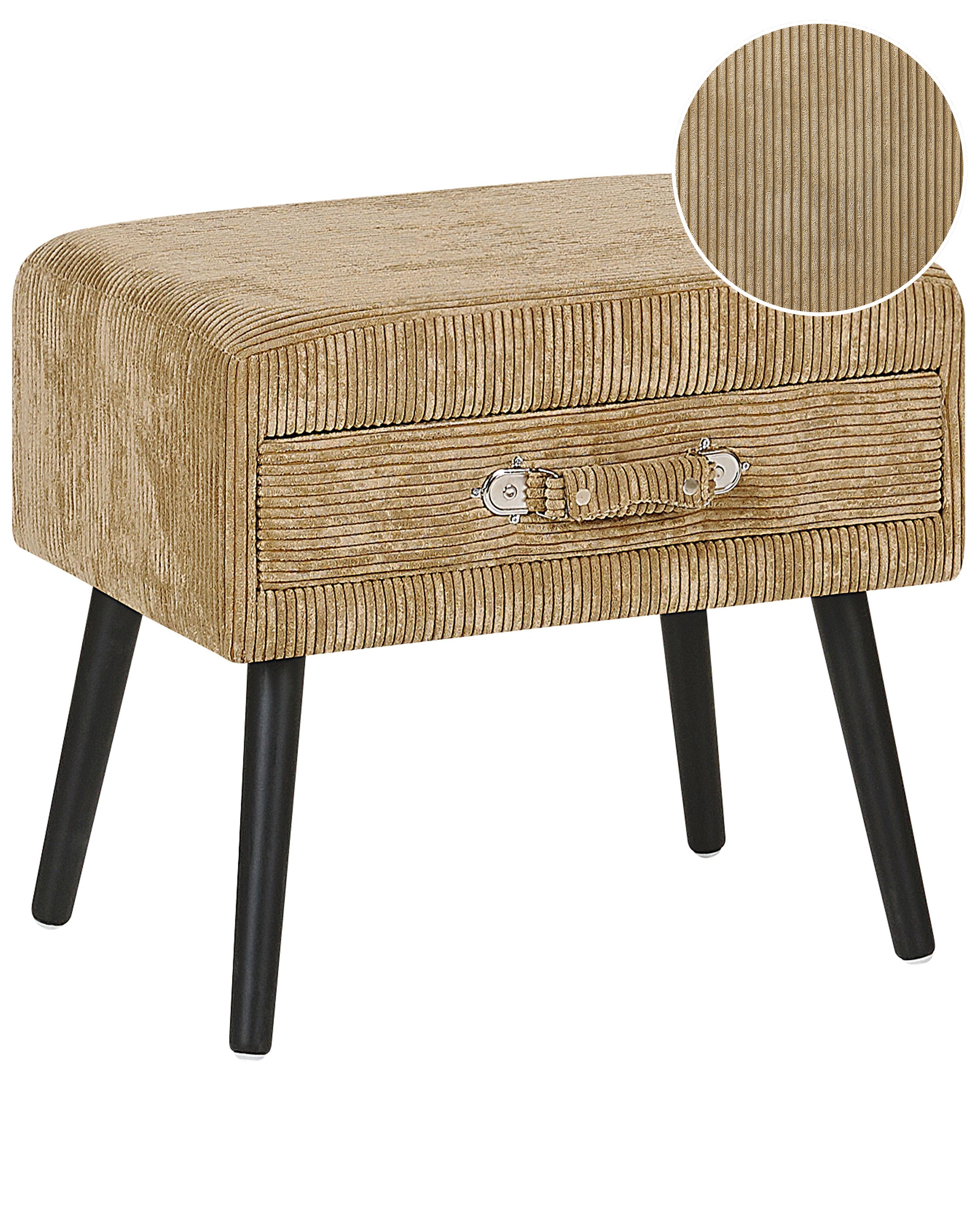 1 Drawer Bedside Table EUROSTAR Corduroy Sand Beige