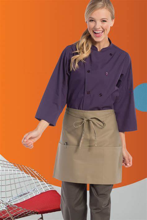 Khaki Custom Embroidery Logo Bistro Half Jean Apron 3 Pocket Bar Waiter Half Canvas Waist Apron