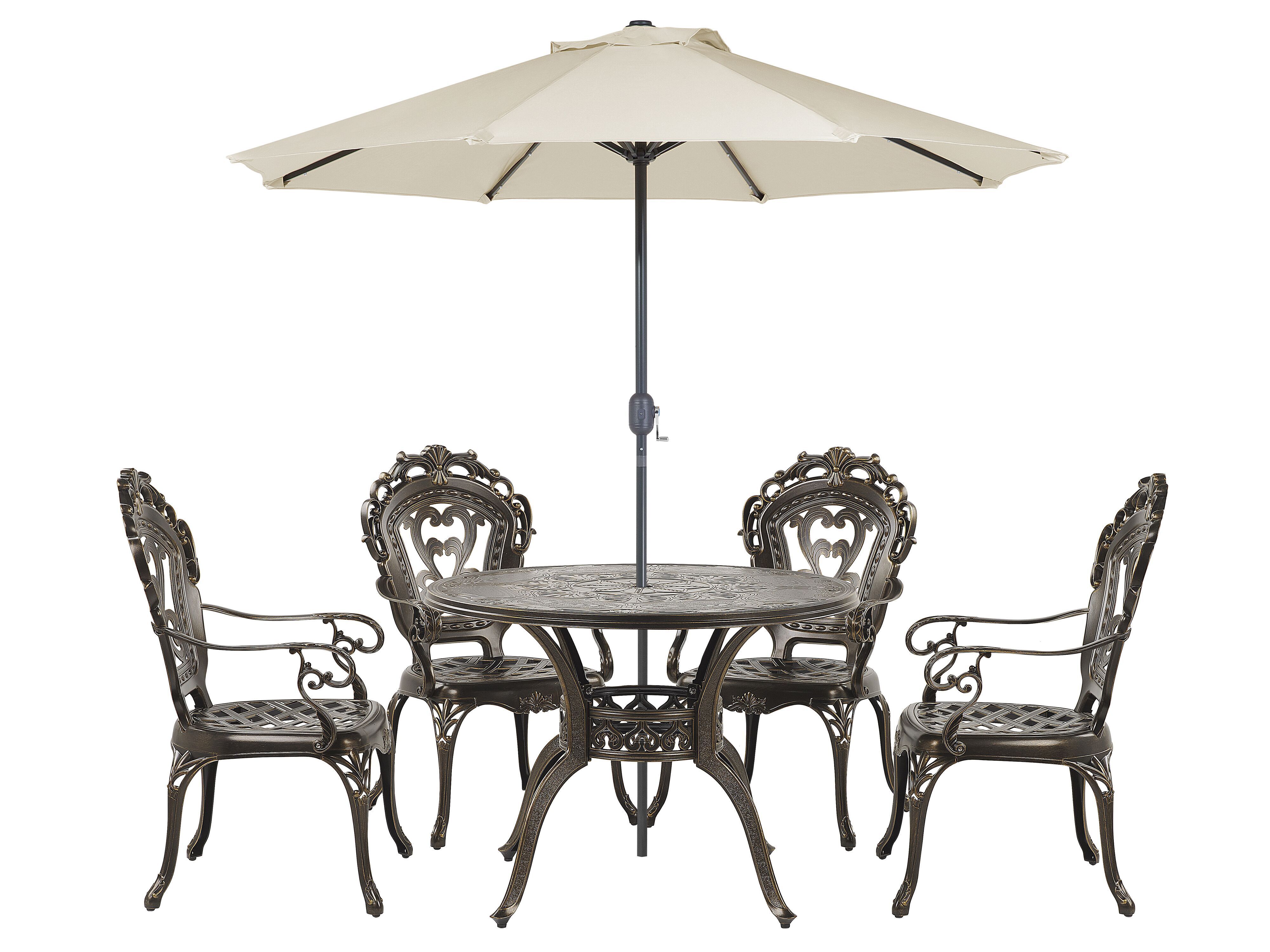 Garden Dining Set 4 Seater SAPRI with Parasol (16 Options) Metal Dark Brown