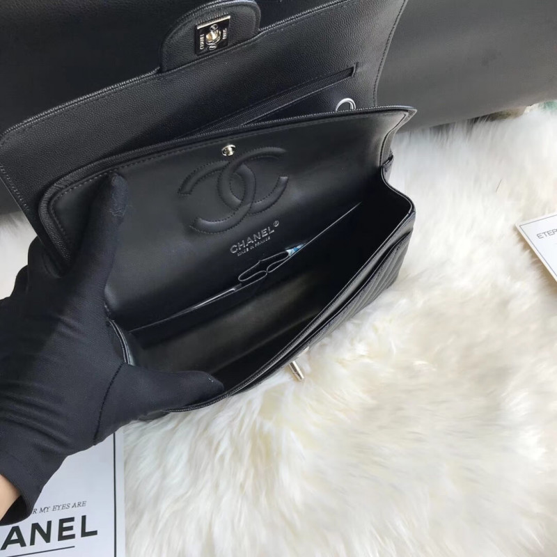 Replica Chanel Chevron Caviar Calfskin Classic Flap Bag A01112 Black1:1High-quality replica