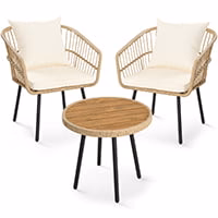 DEXTRUS 3-Piece Outdoor Patio Furniture Wicker Bistro Set with Soft Cushions - Image 4