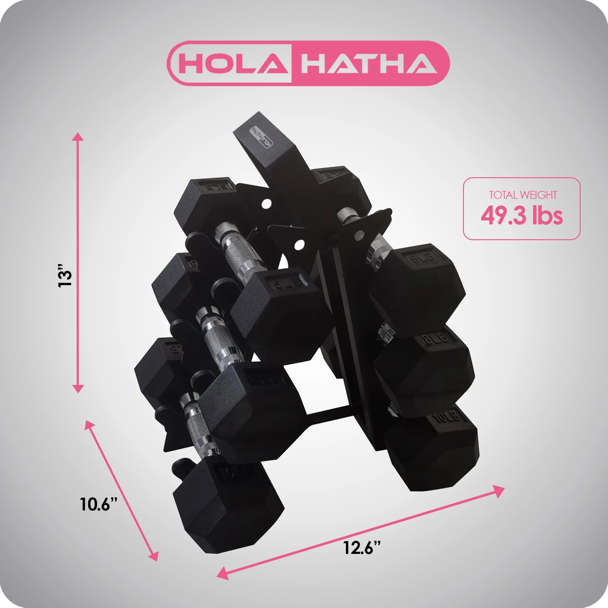 HolaHatha Hex Dumbbell with Rack, 5/10/15/20/25 lb (Black) - Image 19