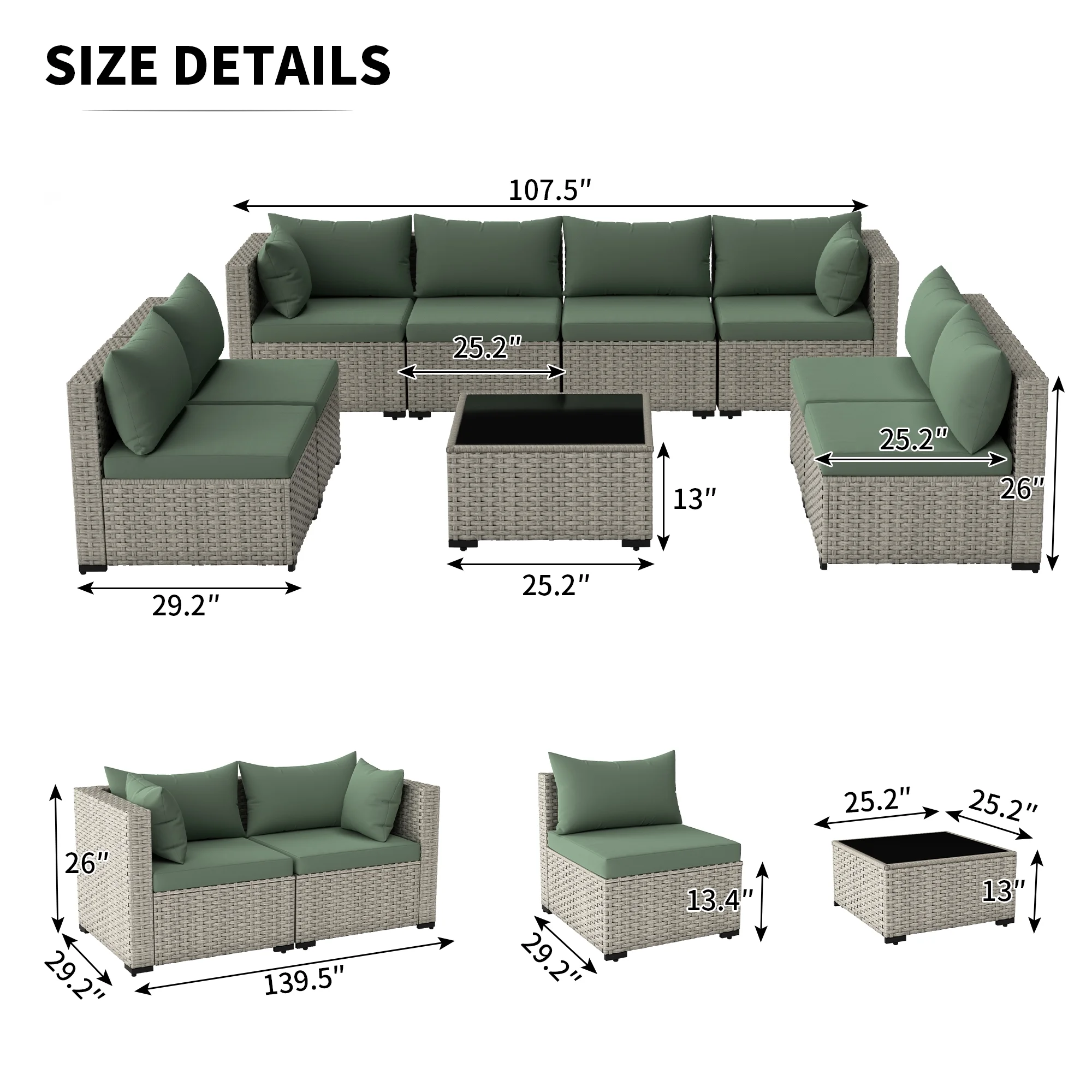 7 Pieces Patio Conversation Set, Outdoor Sectional PE Rattan Wicker Furniture Seat,Dark Gray - Image 41