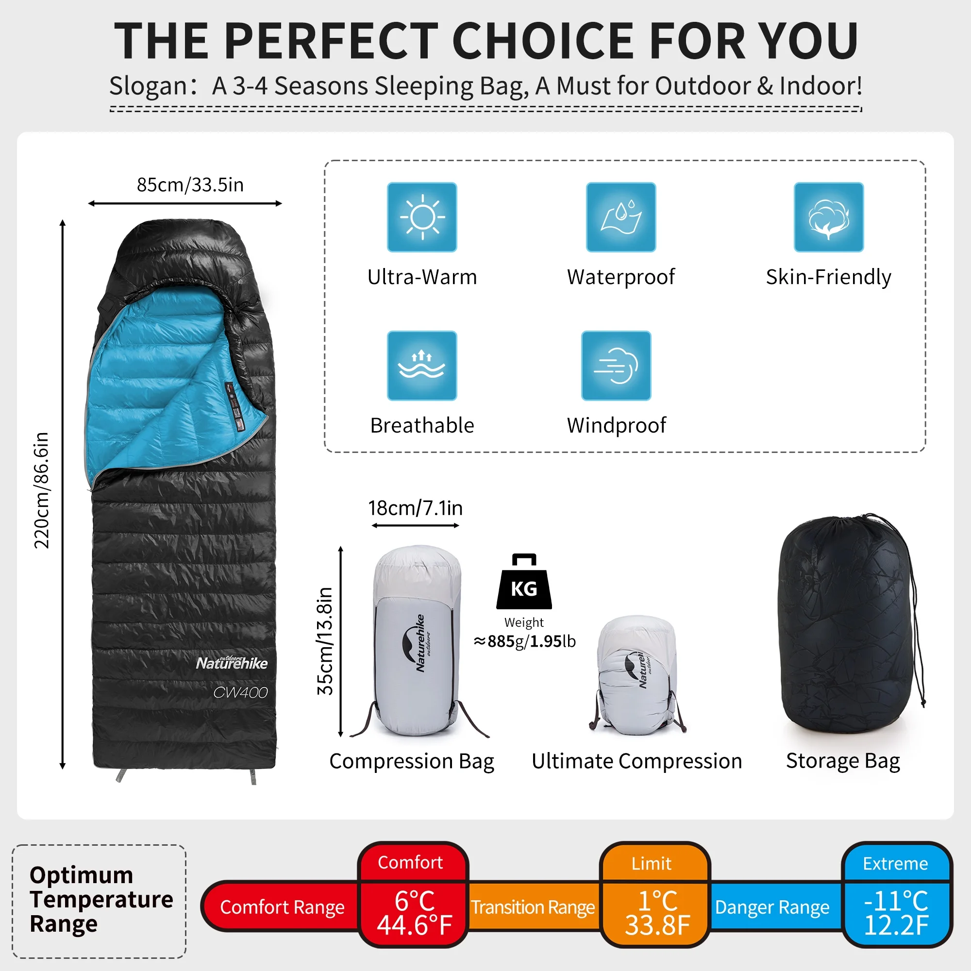 Naturehike Ultralight White Goose Down Sleeping Bag 750/550 Fill Power with Compression Sack - Image 16