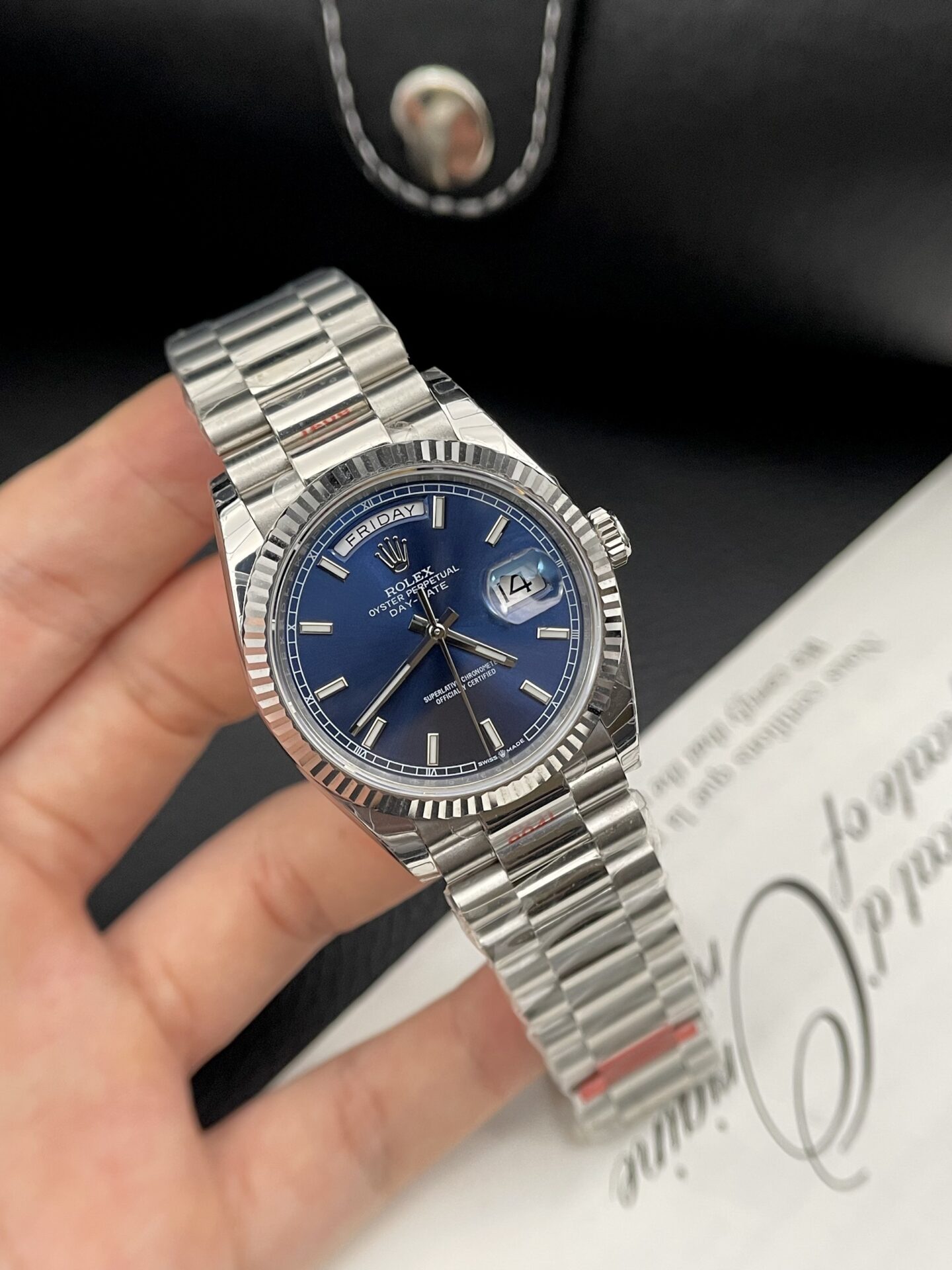 Rolex Day-Date High Quality Replica Blue Dial Metal Strap EW Factory 40mm - Top club