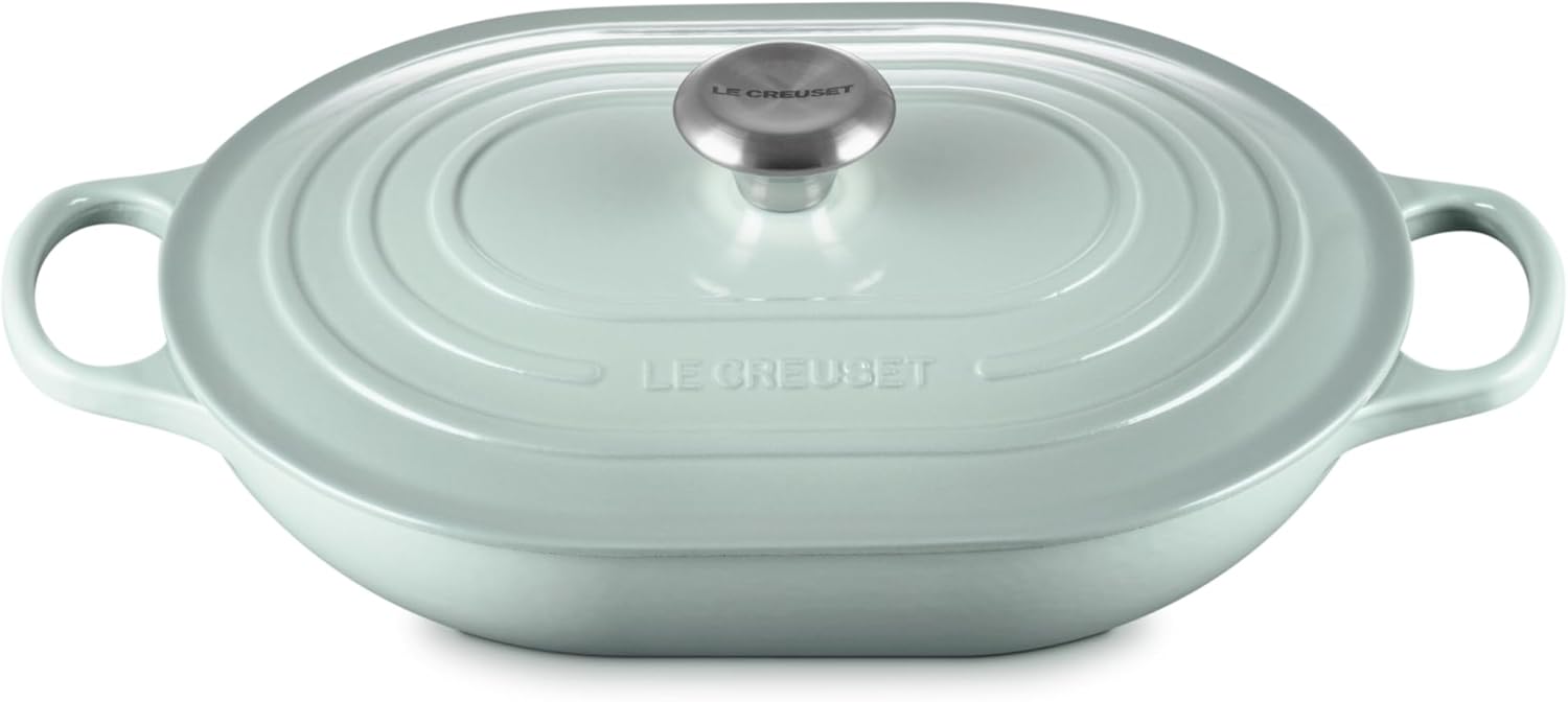 Le Creuset Enameled Cast Iron Signature Oval Casserole with Lid, 3.75 qt., Sea Salt