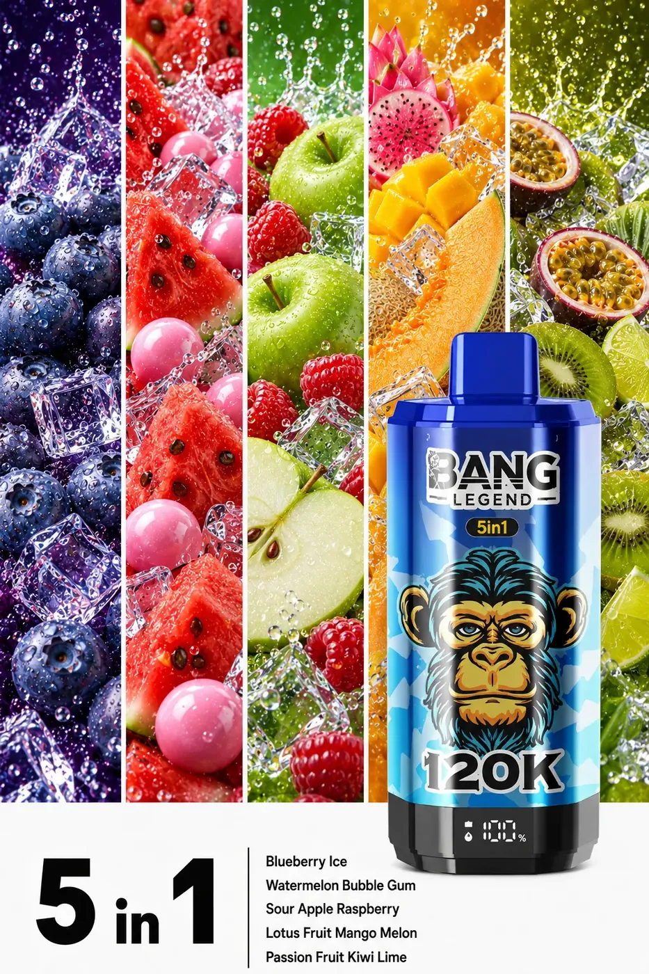 Borówka Ice Arbuz Guma do żucia Kwaśne Jabłko-Malina Aloe-Mango-Melon Passionfruit-Kiwi-Limonka