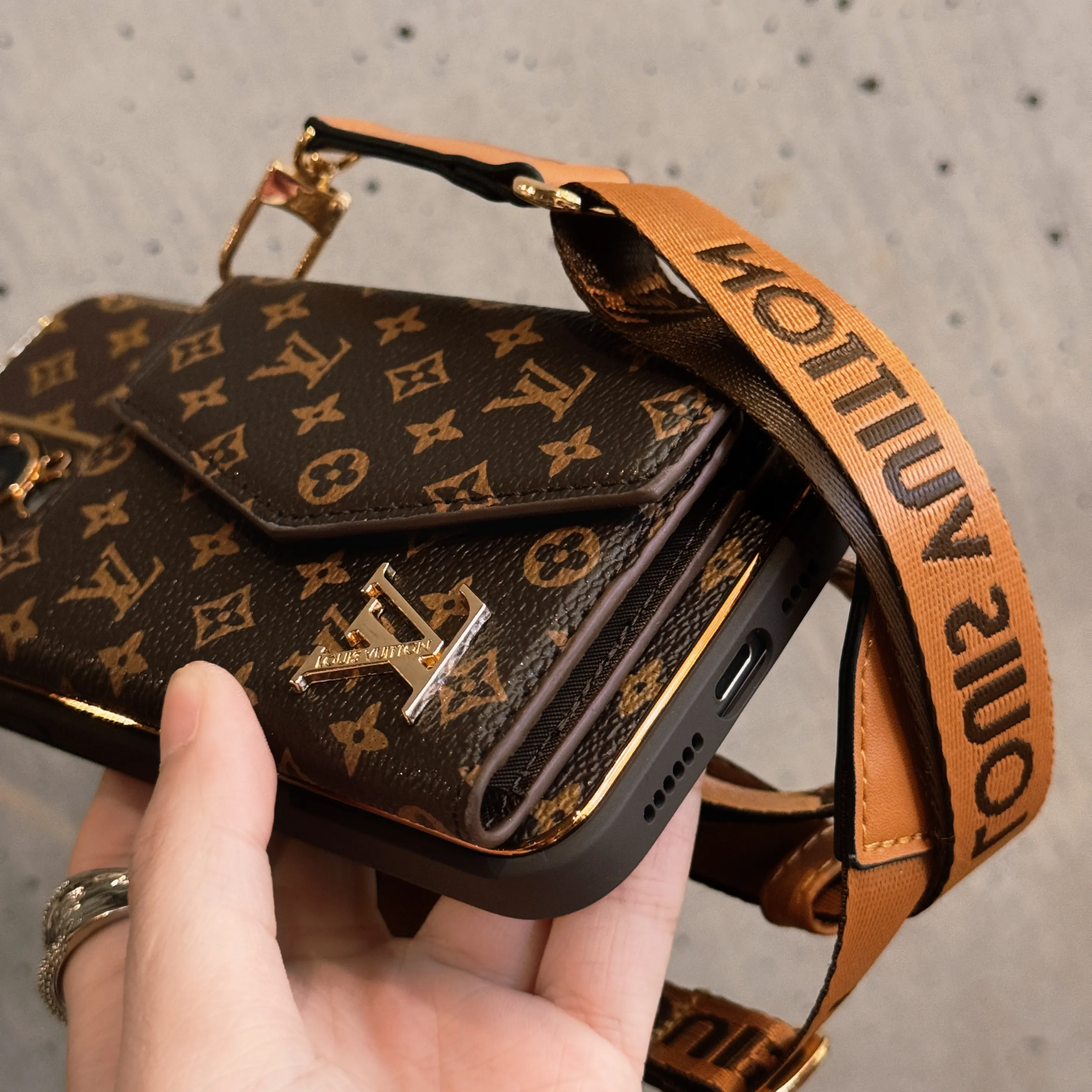 Monogram iPhone Case With Wallet And Strap Brown Small Printing-XFQ240329 - Wholesale & Influencer