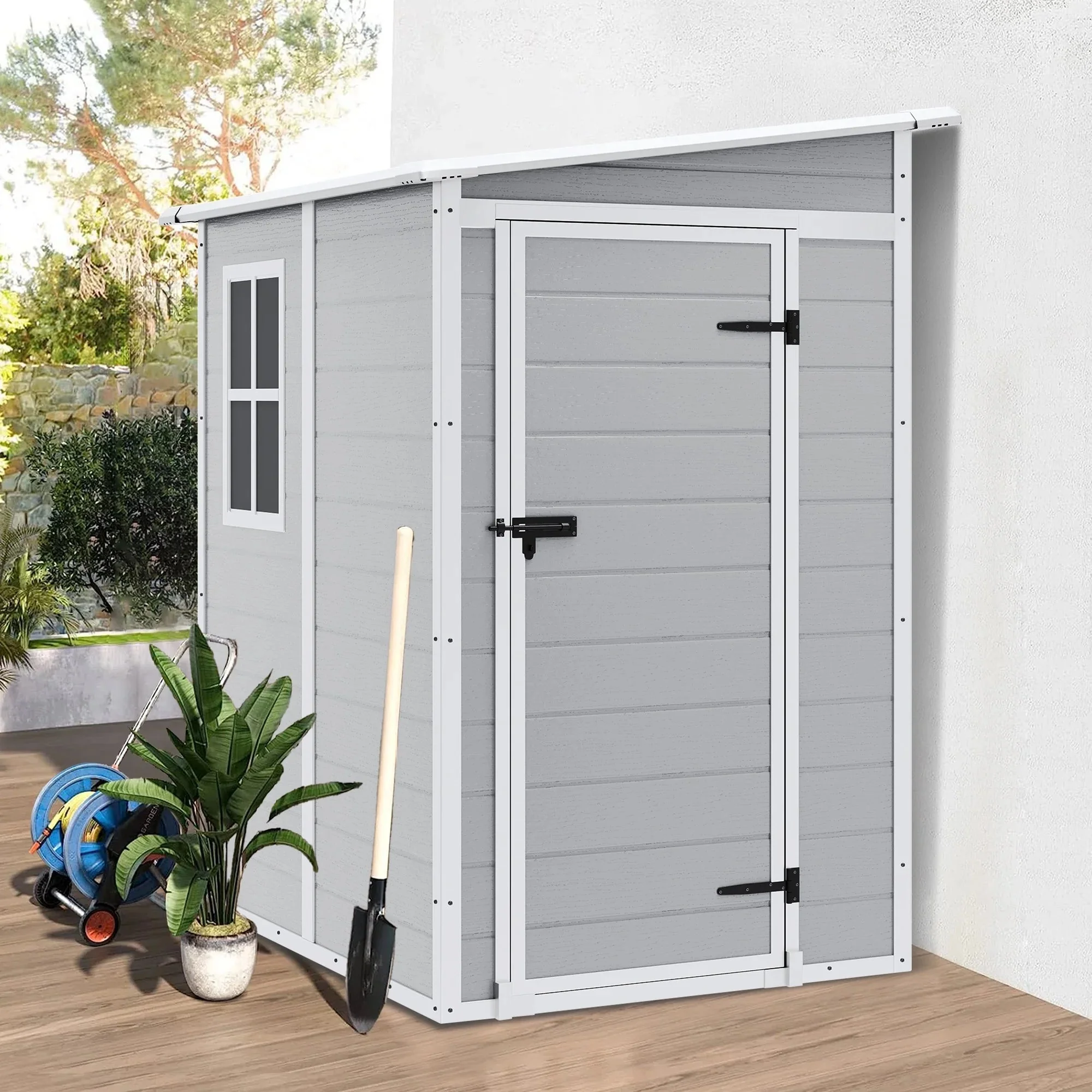 Seizeen Resin Outdoor Storage Shed With Floor, Light Gray, 82 in H - Image 22 Seizeen Resin Outdoor Storage Shed With Floor, Light Gray, 82 in H - Image 22