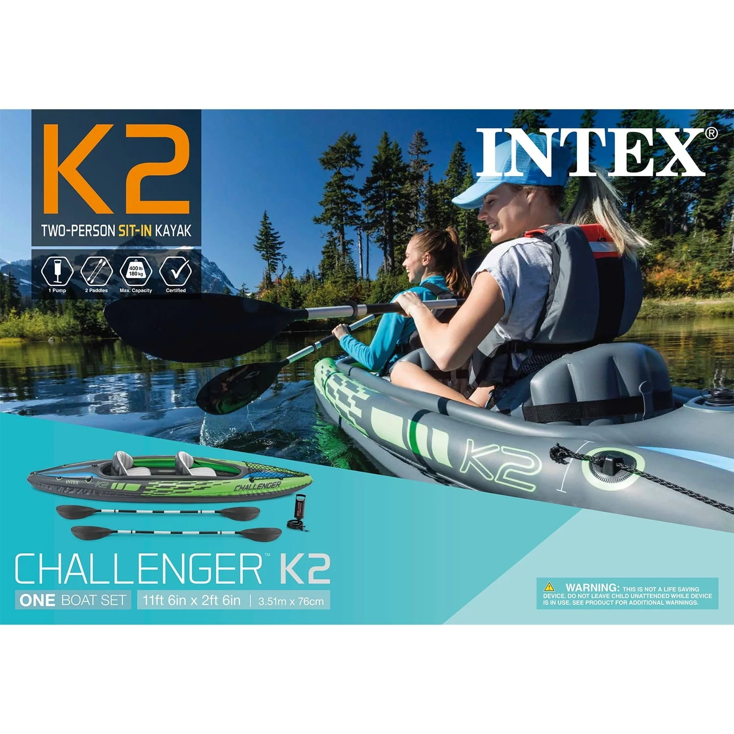 Intex Challenger K2 Inflatable Kayak with Oars and Hand Pump - Image 8
