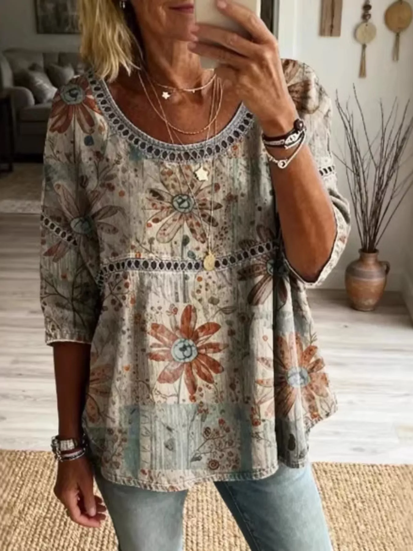 Full Size Hollow Out Round Neck Top Plus Size - ZKZOOK