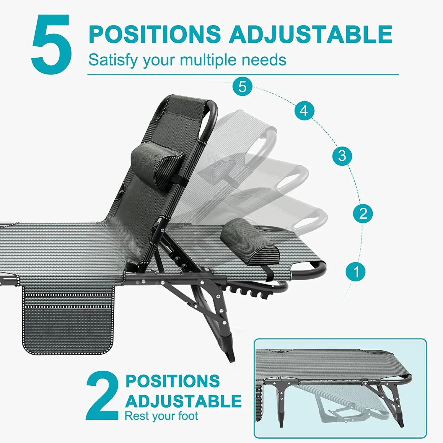 Slsy 5-Position Adjustable Folding Lounge Chair And Cot - 75.2" x 25.6" x 11.8" - Image 51 Slsy 5-Position Adjustable Folding Lounge Chair And Cot - 75.2" x 25.6" x 11.8" - Image 51