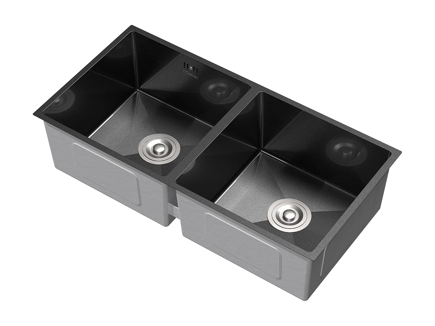 Évier double inox cuisine bac à encastrer anthracite vidage trop-plein 81,5x40cm