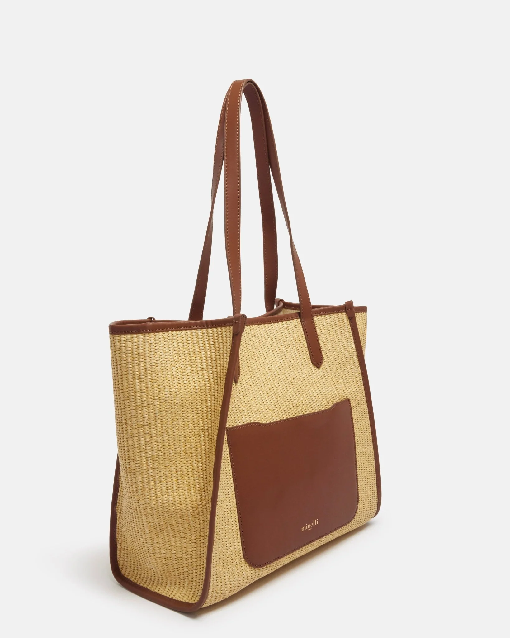 SAC MELINA/RAF - En cuir raphia marron