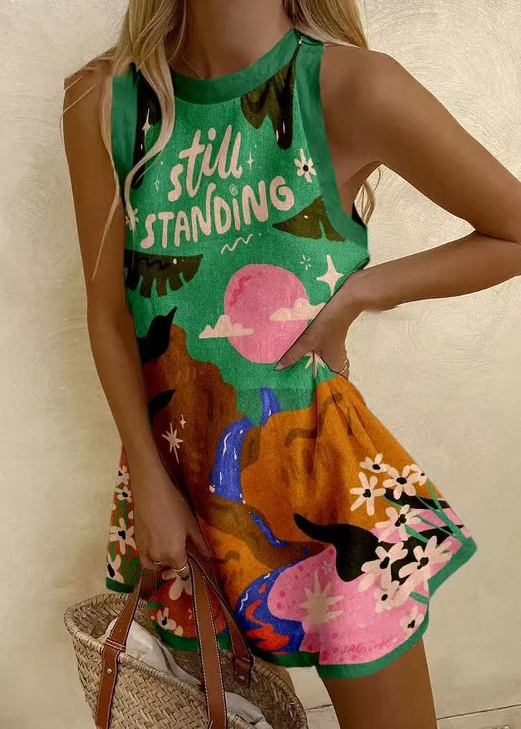Women's Summer Beach Vacation Casual Sleeveless Printed Dress