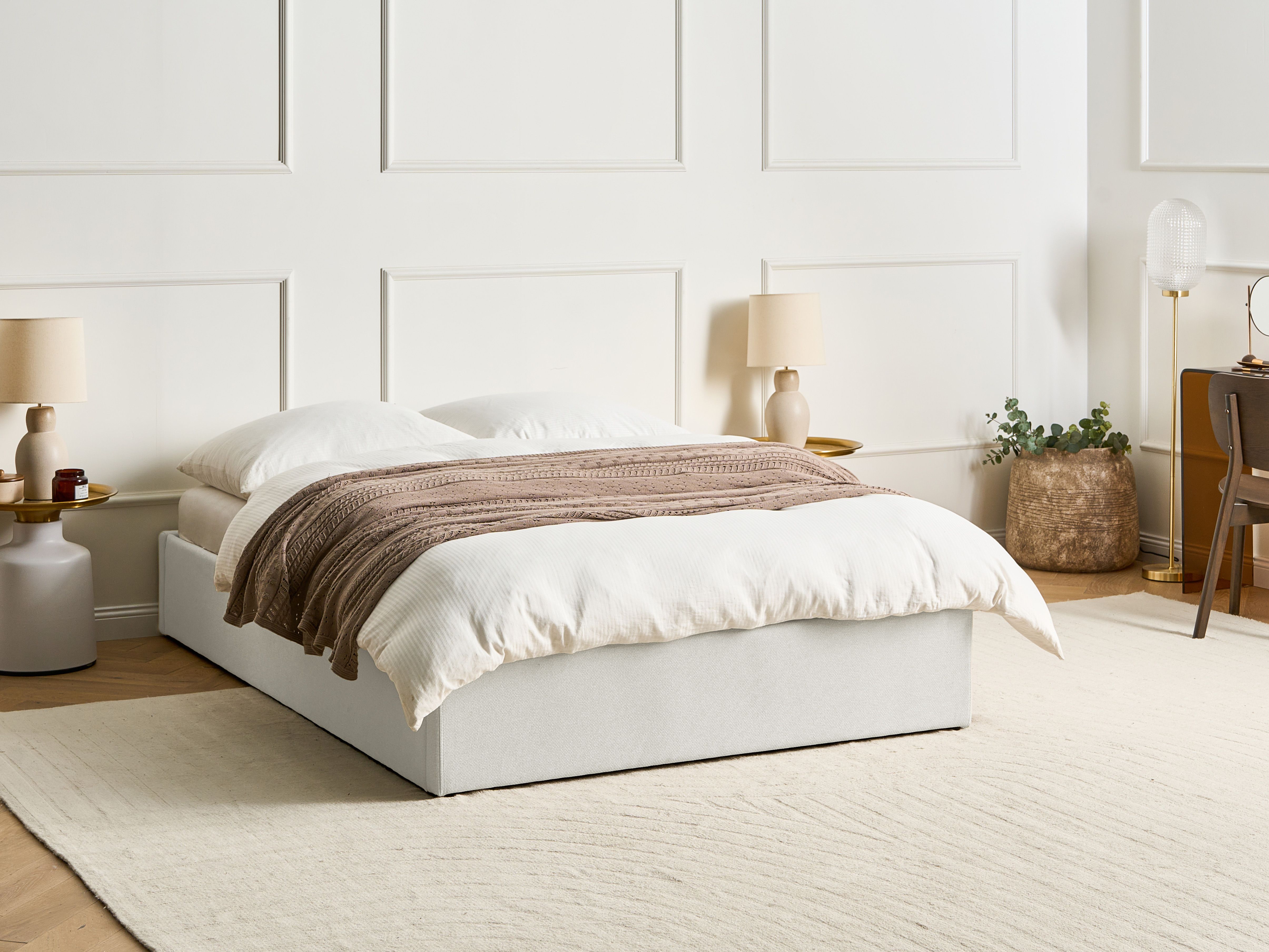 Ottoman Bed without Headboard Fabric DINAN 140 x 200 cm (EU Double) Light Beige