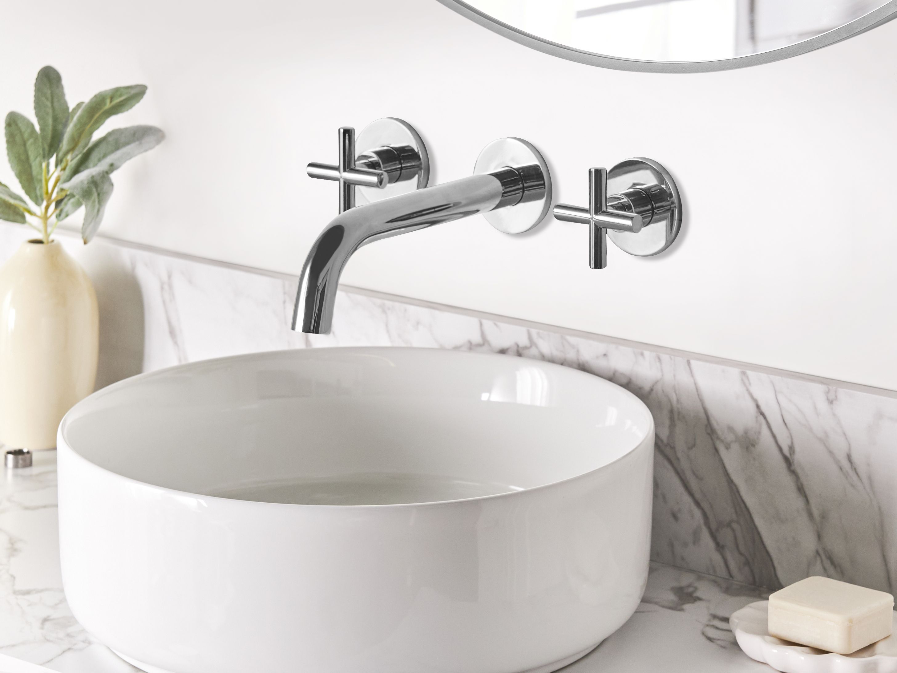 Wall Mounted Basin Mixer Tap KAIETEUR Brass Silver
