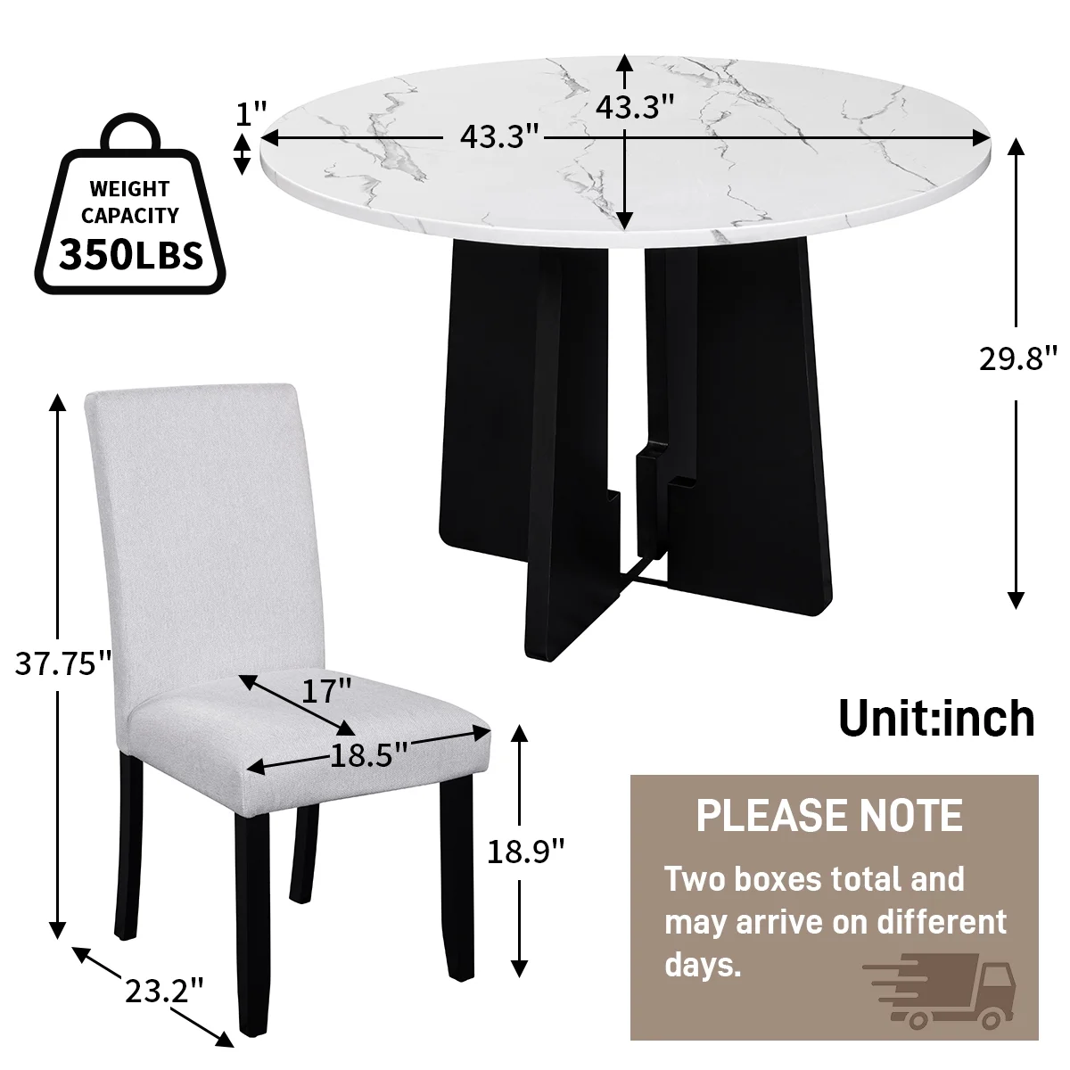 EUROCO 5-Piece Round Dining Table Set for 4, 43.3'' Kitchen Room Table with 4 Upholstered Chairs and Solid Wood Frame,Kitchen Table Set for Home Living Dining Room, Grey & Black - Image 17