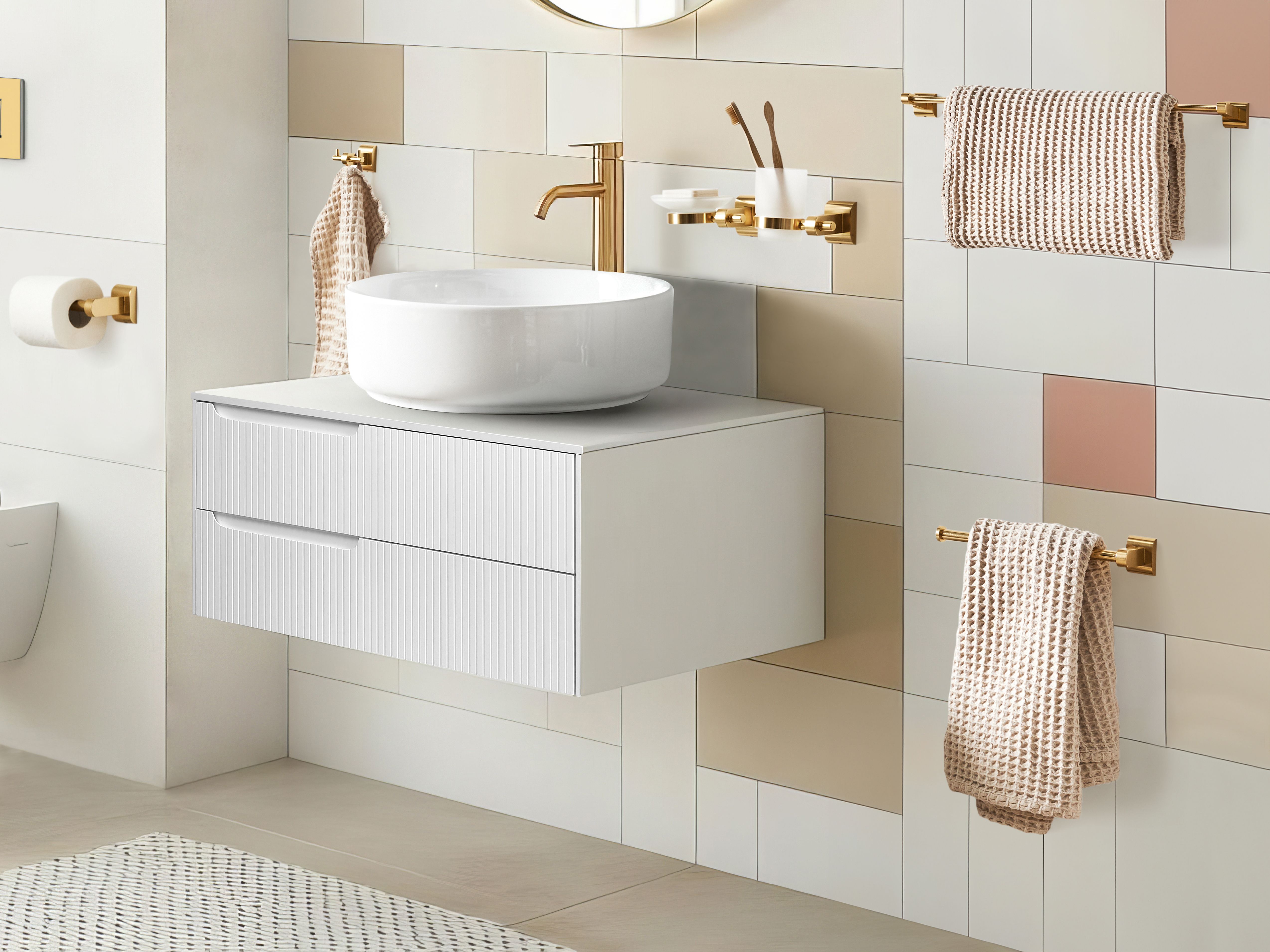 6-Piece Bathroom Hardware Set TALARA with Towel Bars and Hooks Gold