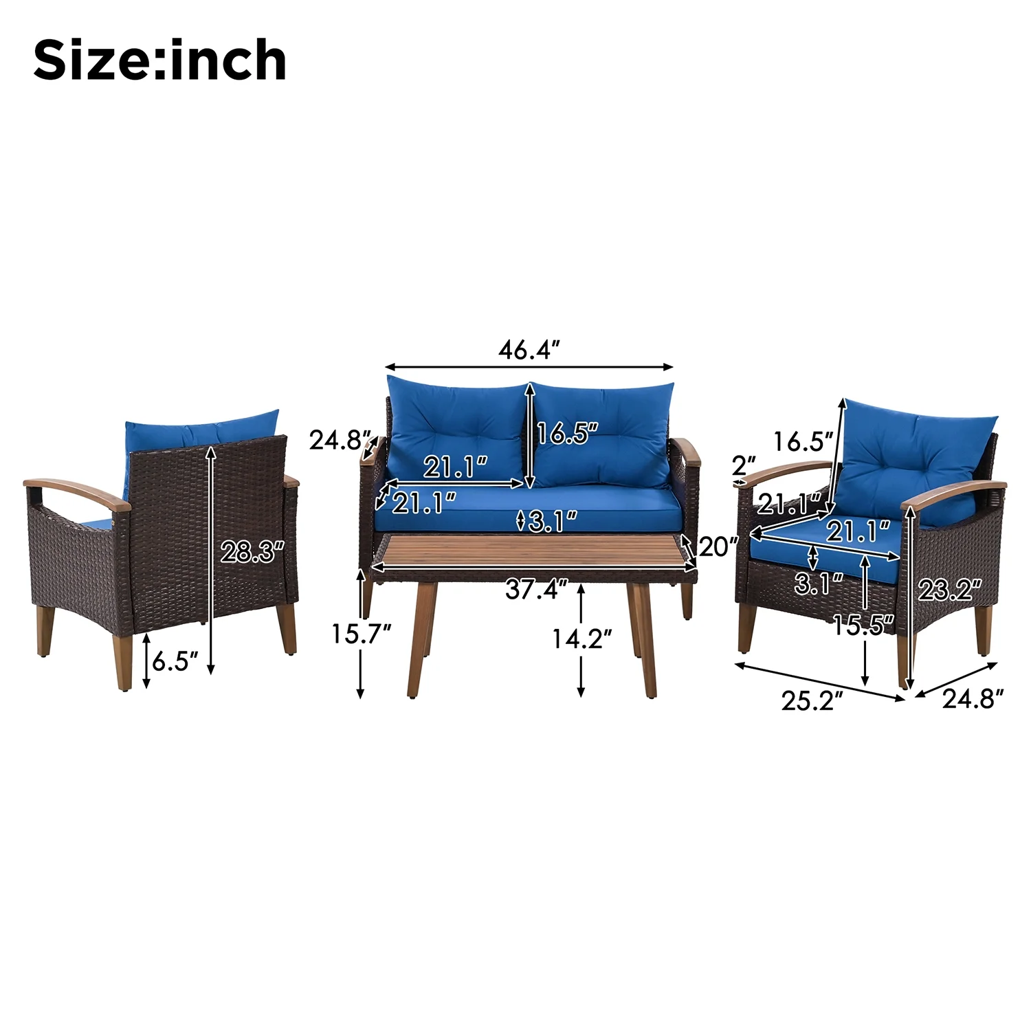 Topcobe Patio Seating Set with Cushions, 4-Piece Garden Furniture, Beige - Image 14