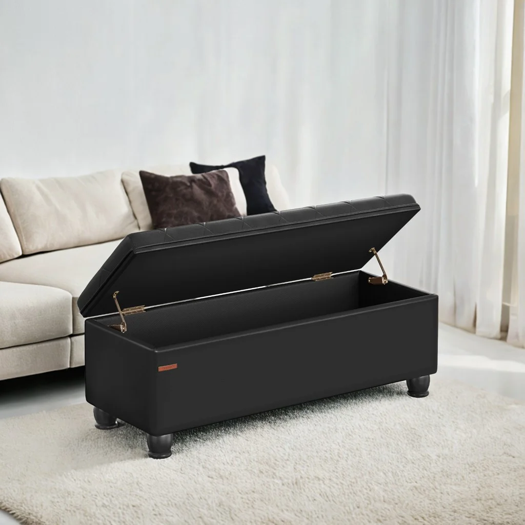 SONGMICS 46.5" Storage Ottoman Bench Storage Bench Bedroom Bench 330lb Load Capacity Solid Wood Legs Light Gray - Image 70