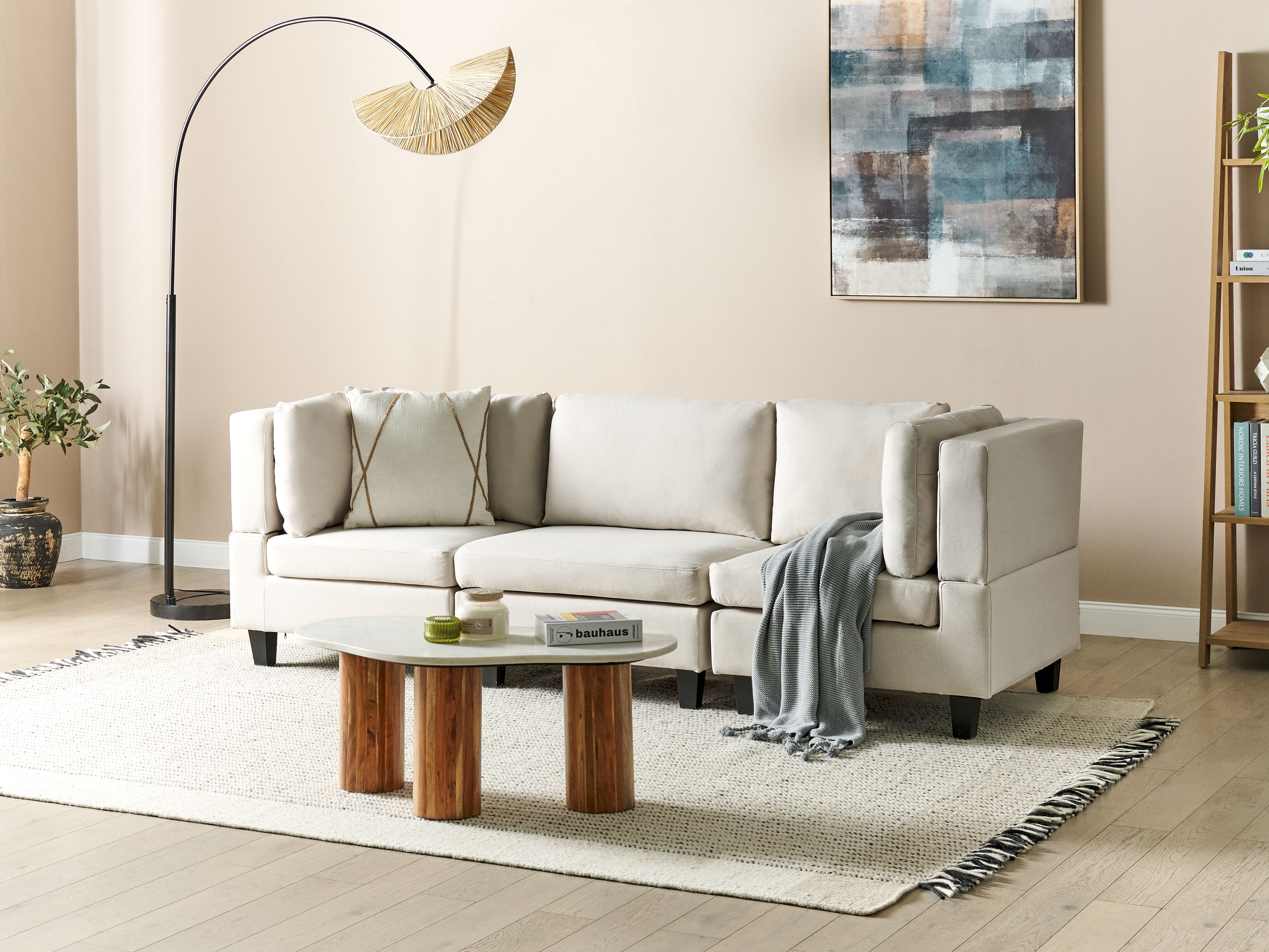 Modular Sofa 3 Seater UNSTAD Fabric Light Beige