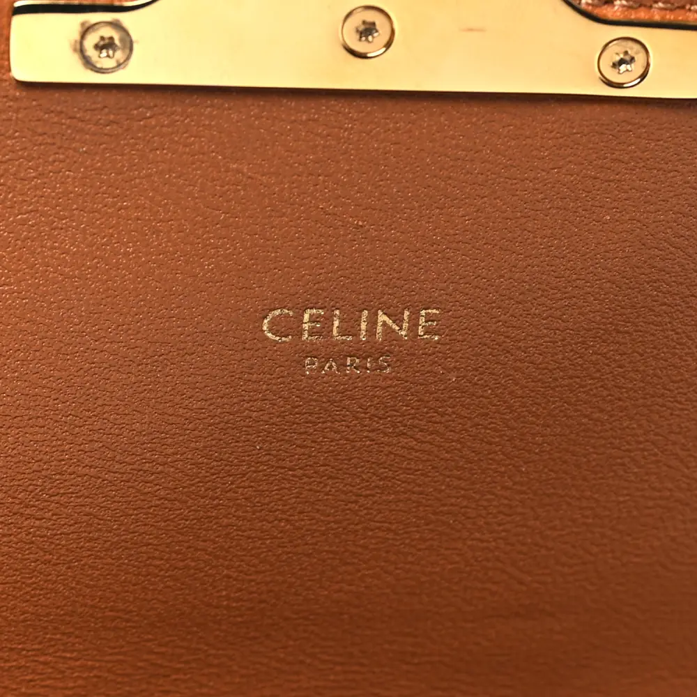 Celine White/Tan Textile Natural Calfskin Leather Medium Classique Triomphe Bag Gold Hardware High-end Reps1:1High-quality replica