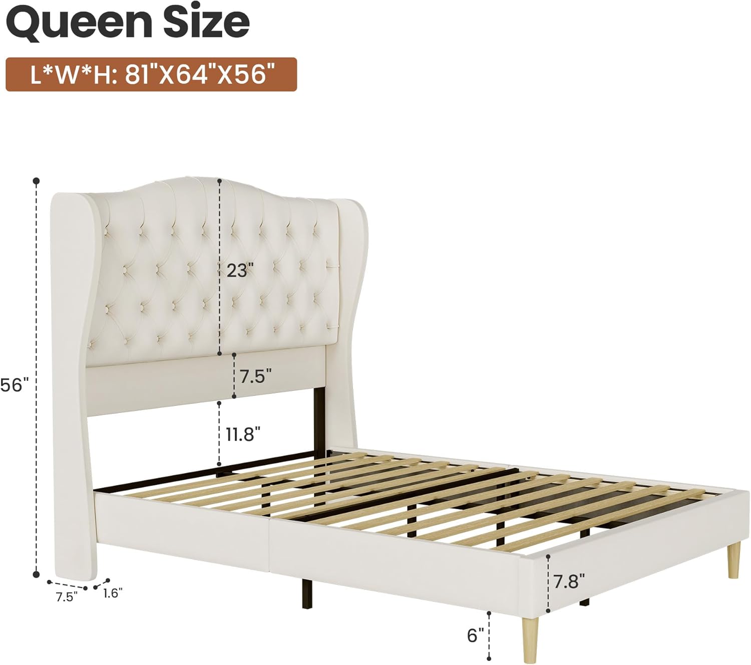 Queen Size Velvet Upholstered Platform Bed Frame, 56