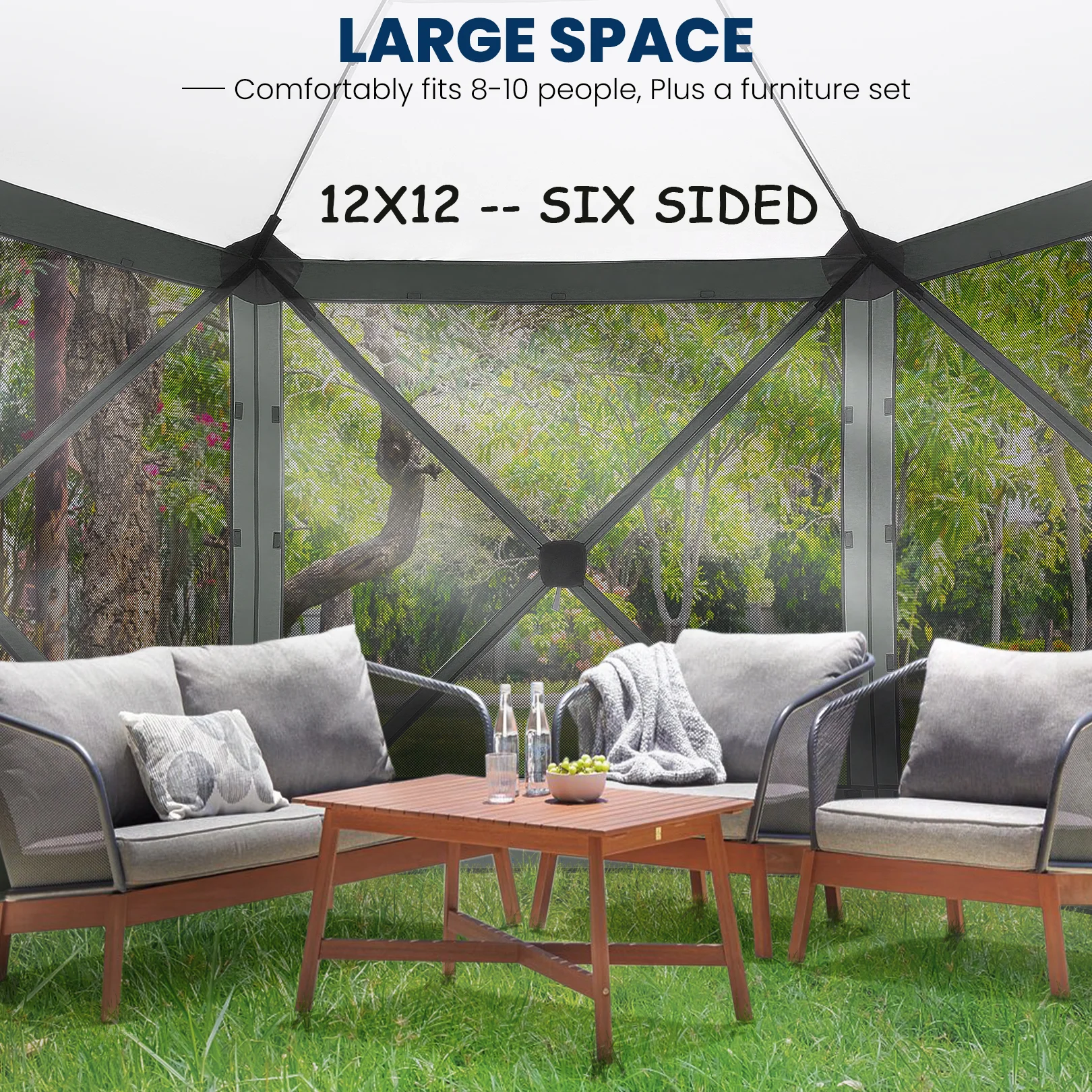 COBIZI 12'x12' Pop-up Gazebo Outdoor Camping Tent with 6 Sides Mosquito Netting, Waterproof, UV Resistant, Portable Screen House Room, Easy Set-up Party Tent with Carry bag, Ground Spike, Brown - Image 33